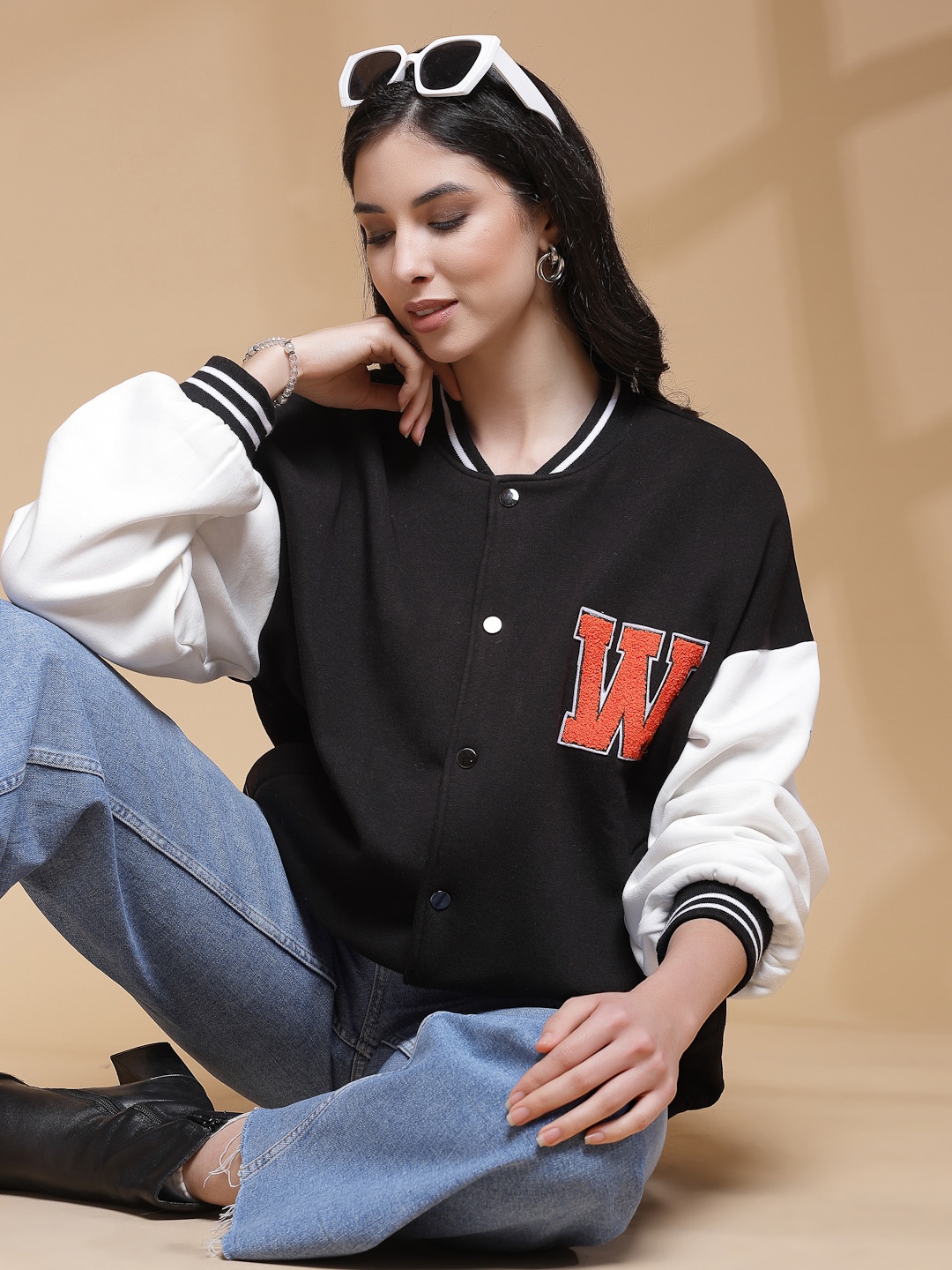 

Juelle Stand Collar Wool Front Open Sweatshirt, Black