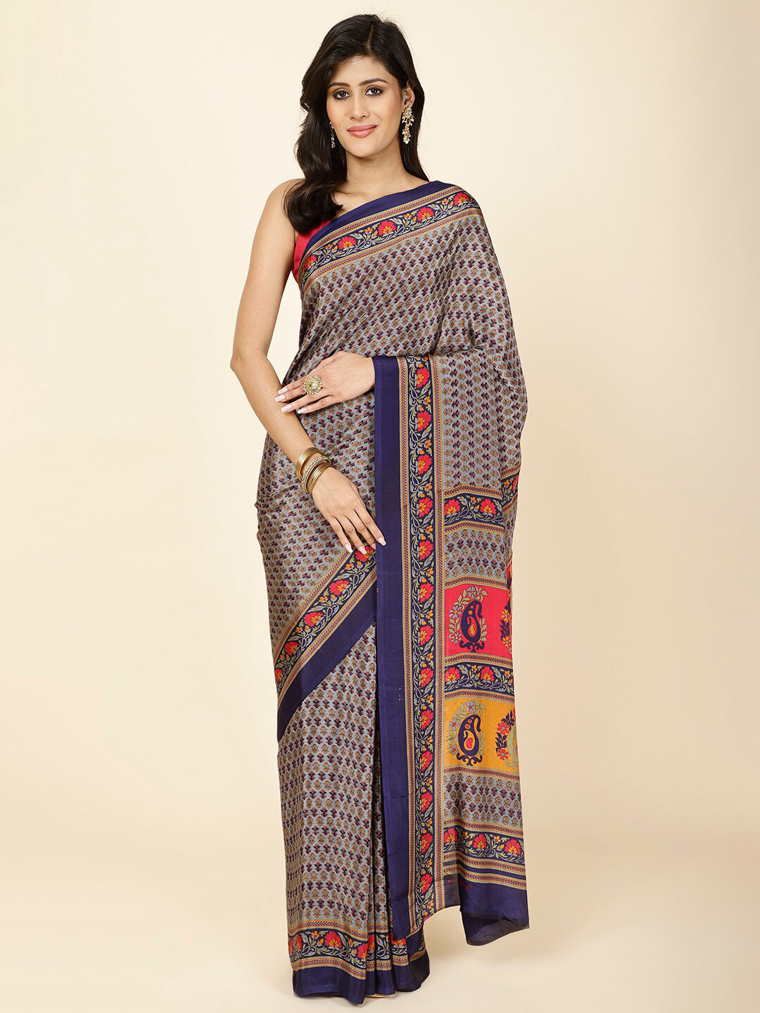 

Meena Bazaar Ethnic Motifs Printed Saree, Grey