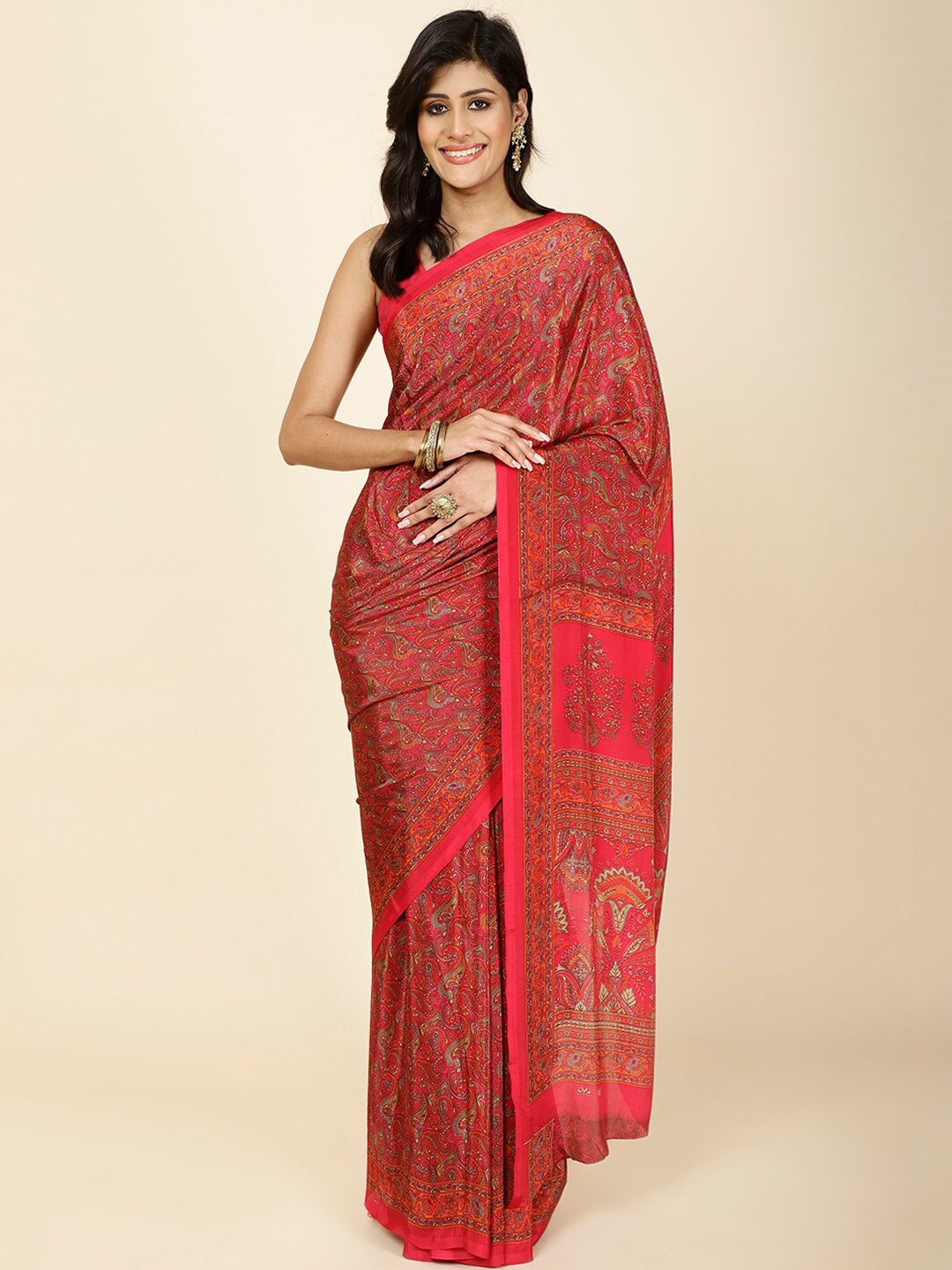 

Meena Bazaar Floral Printed Saree, Pink