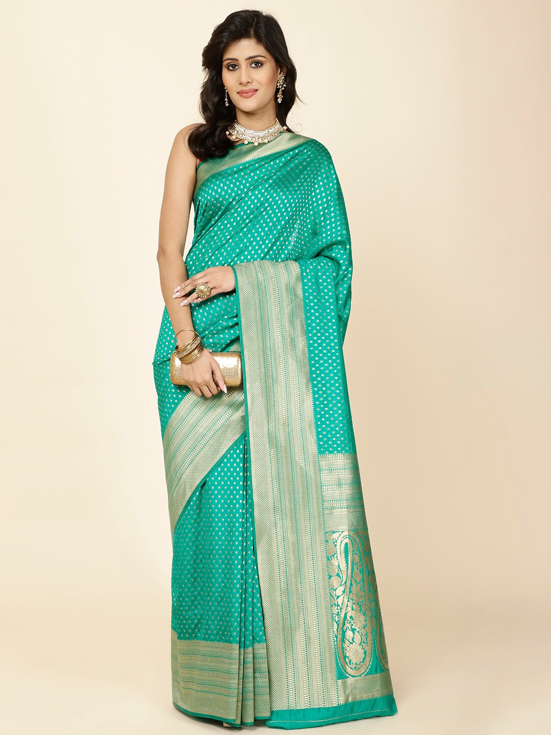 

Meena Bazaar Woven Design Zari Art Silk Saree, Sea green