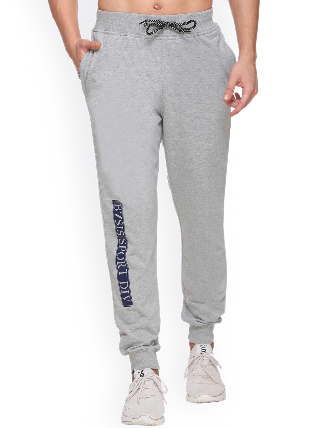 

BASIS Men Cotton Mid Rise Sports Joggers, Grey