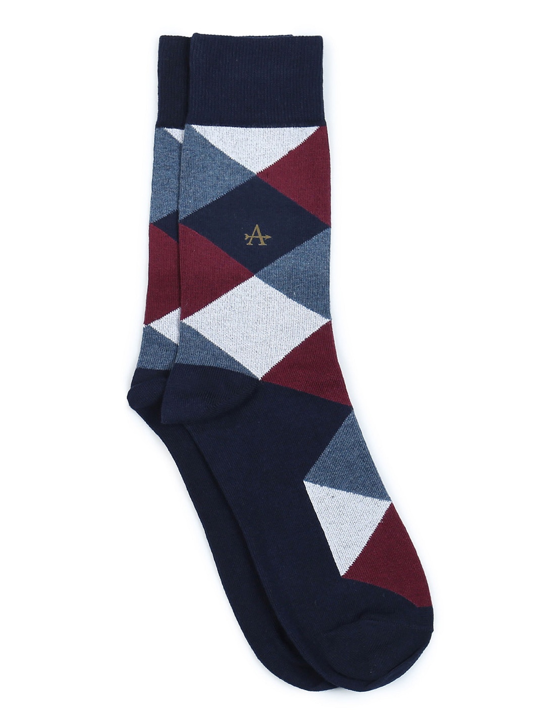 

Arrow Men Geometric Patterned Cotton Calf Length Socks, Navy blue