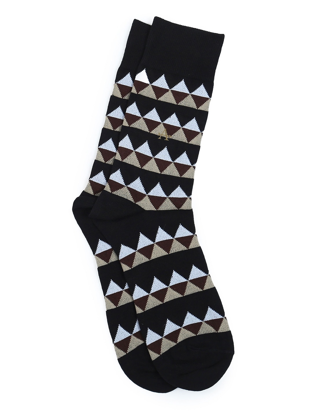 

Arrow Patterned Pure Cotton Full-Length Socks, Black