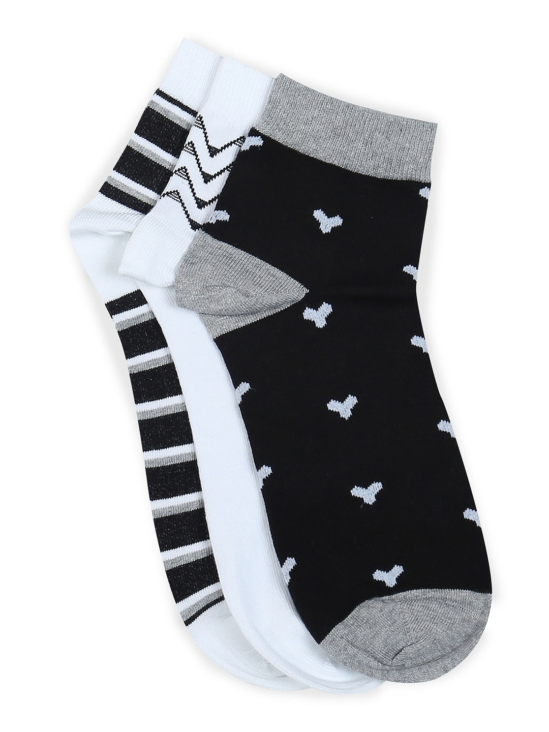 

Arrow Men Pack Of 3 Cotton Patterned Ankle Length Socks, White