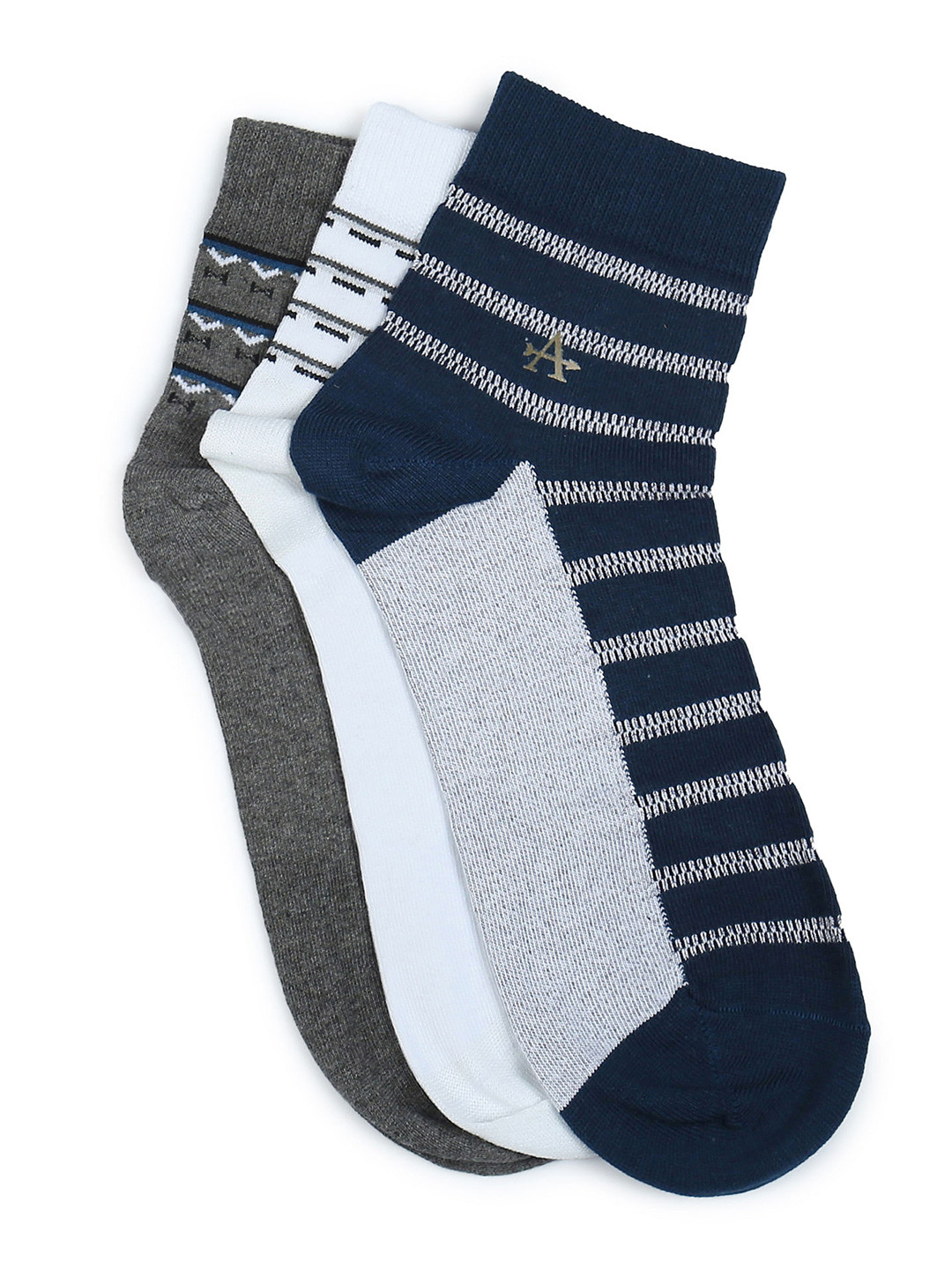 

Arrow Men Pack Of 3 Striped Pure Cotton Socks, Navy blue