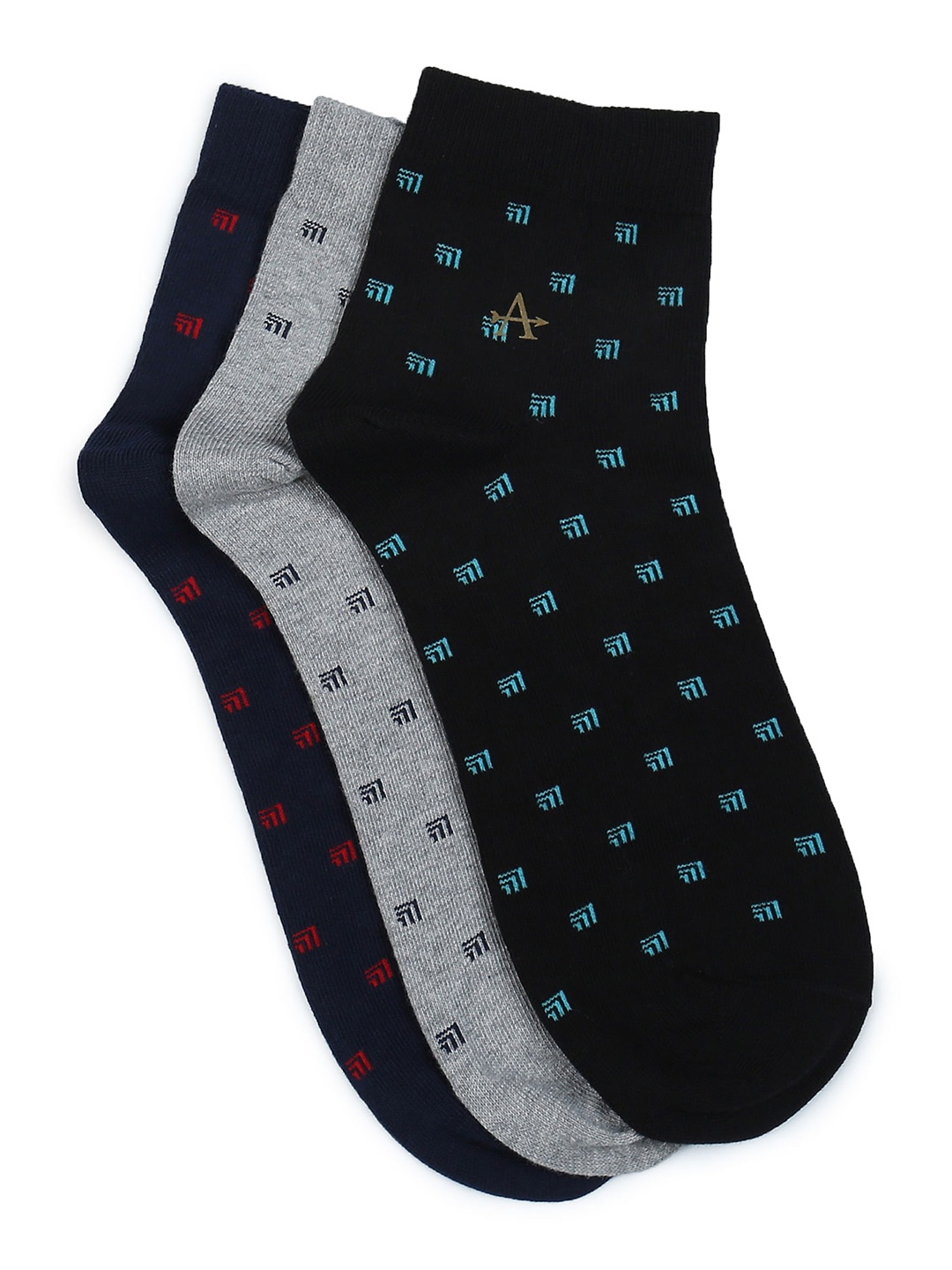 

Arrow Men Pack Of 3 Patterned Pure Cotton Ankle Length Socks, Navy blue