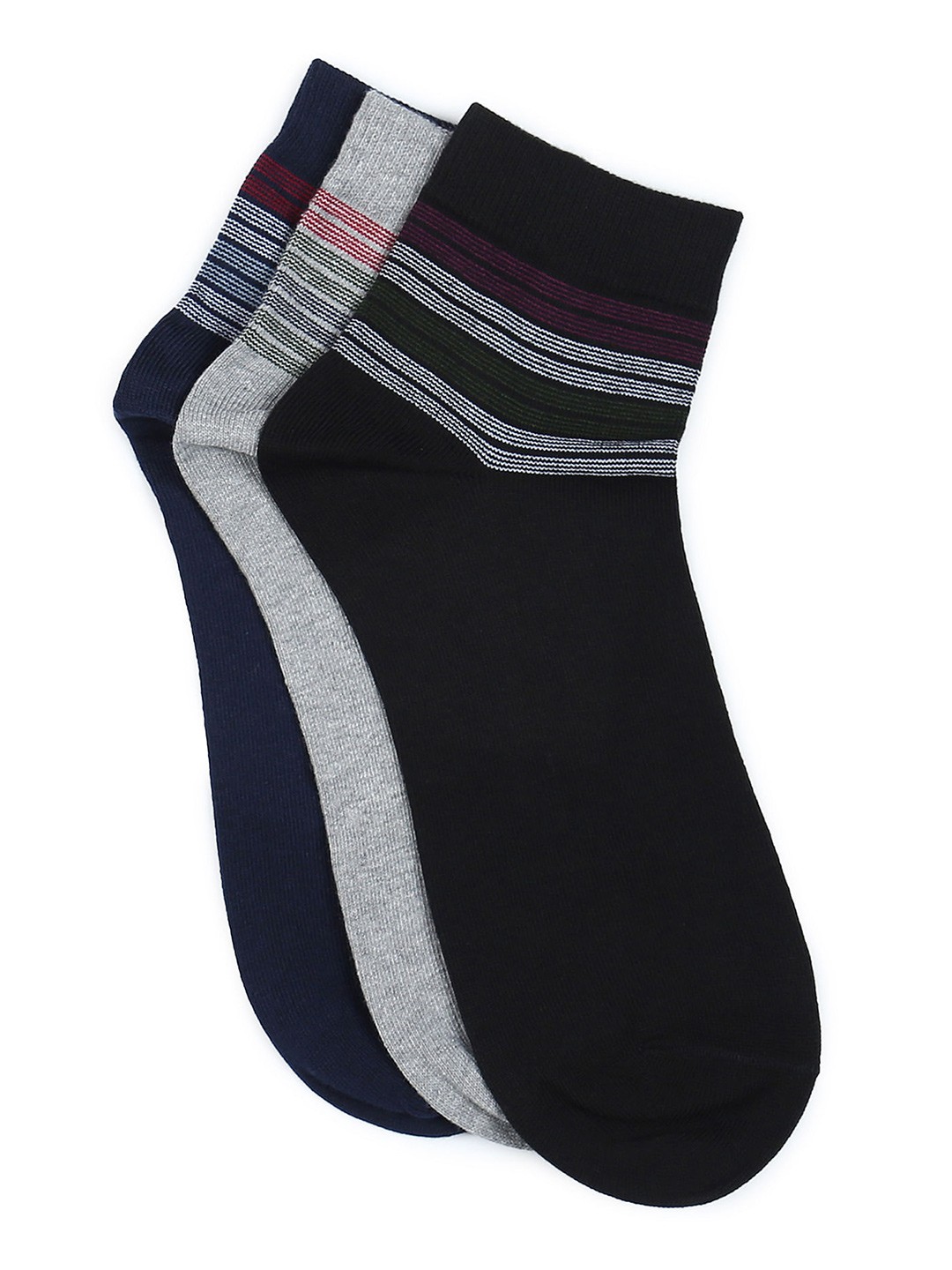 

Arrow Men Pack Of 3 Striped Pure Cotton Ankle Length Socks, Navy blue