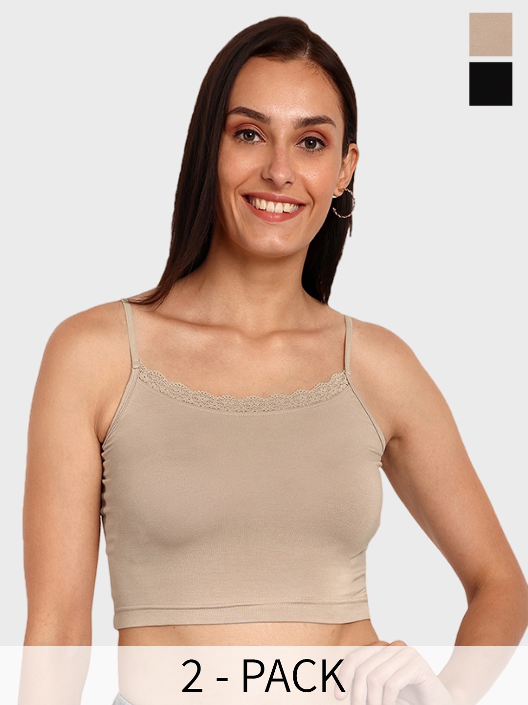 

Espresso Pack Of 2 Non Padded Ultra-Soft Crop Camisoles, Black