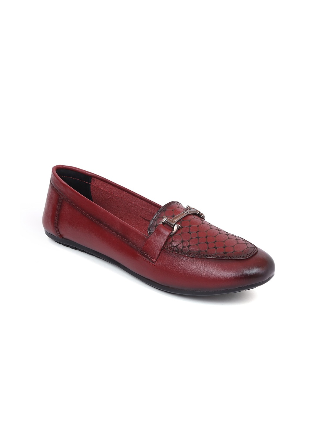 

Zoom Shoes Women Textured Lightweight Comfort Insole Leather Horsebit Loafers, Red