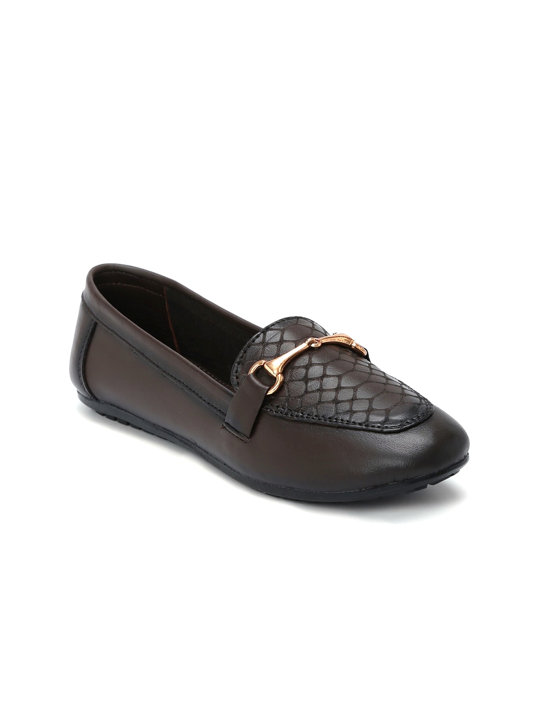 

Zoom Shoes Women Textured Lightweight Comfort Insole Leather Horsebit Loafers, Brown