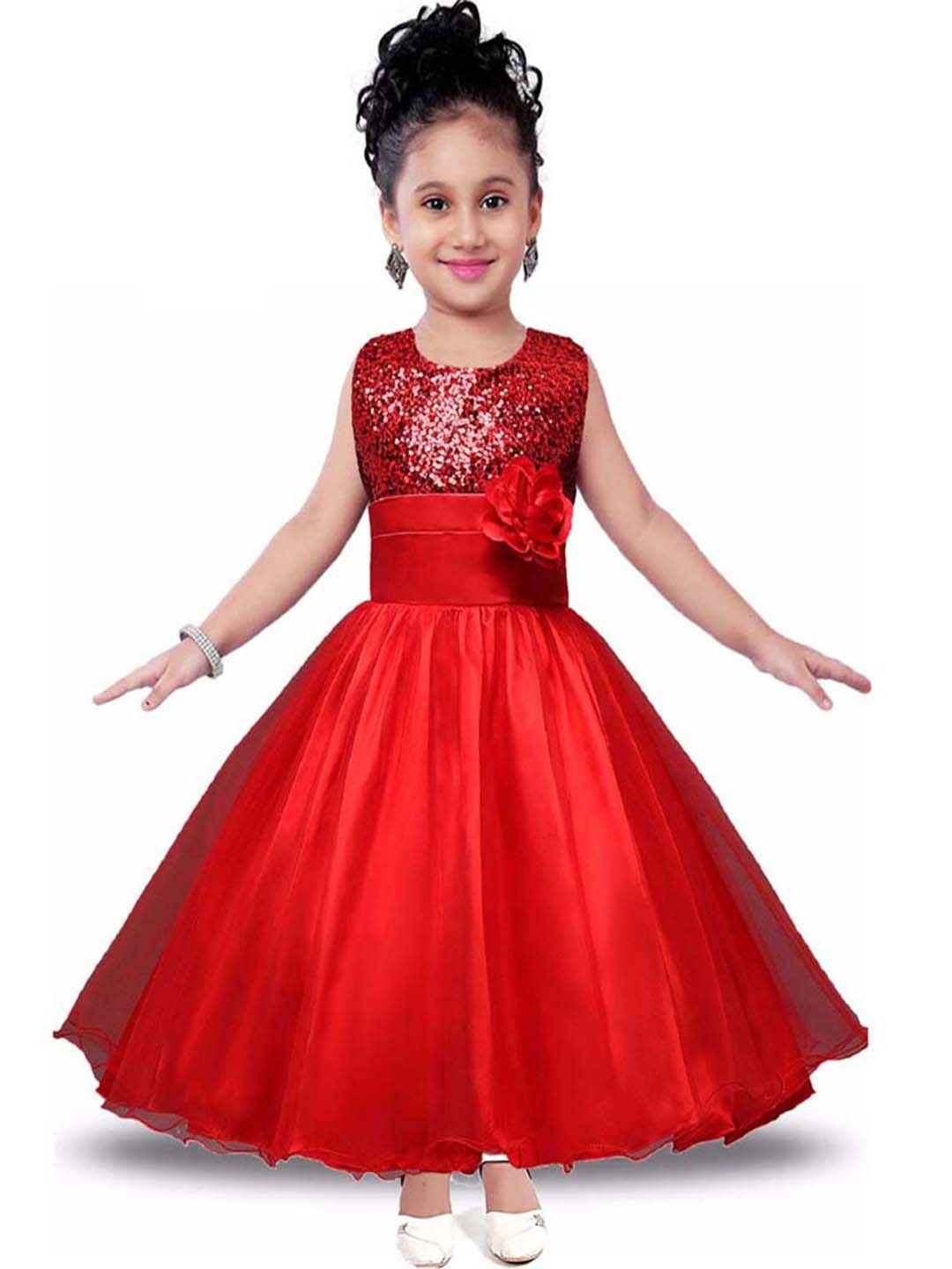 

BAESD Girls Round Neck Sleeveless Maxi Party Dress, Red