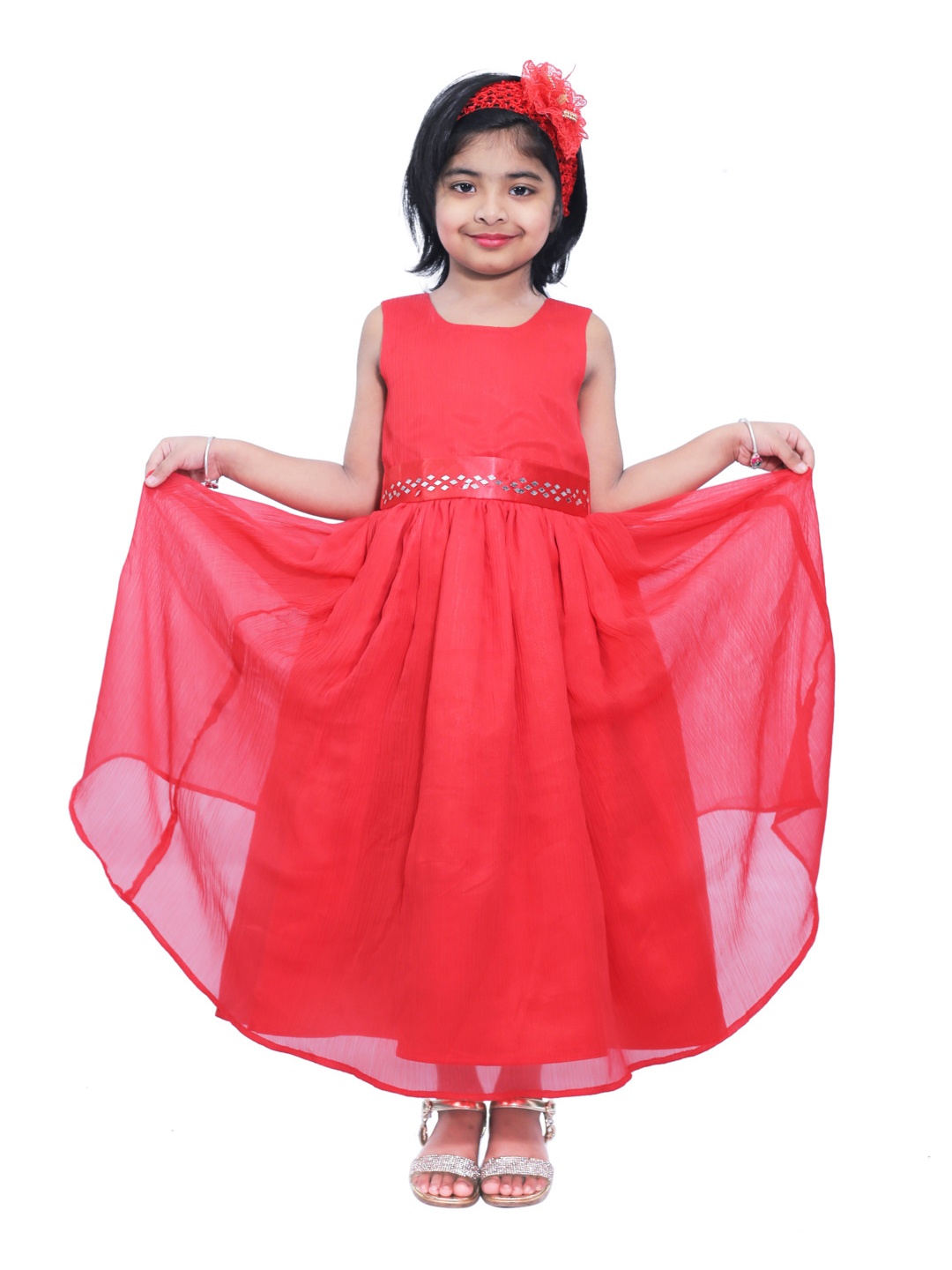 

BAESD Girls Satin Fit & Flare Party Dress, Red