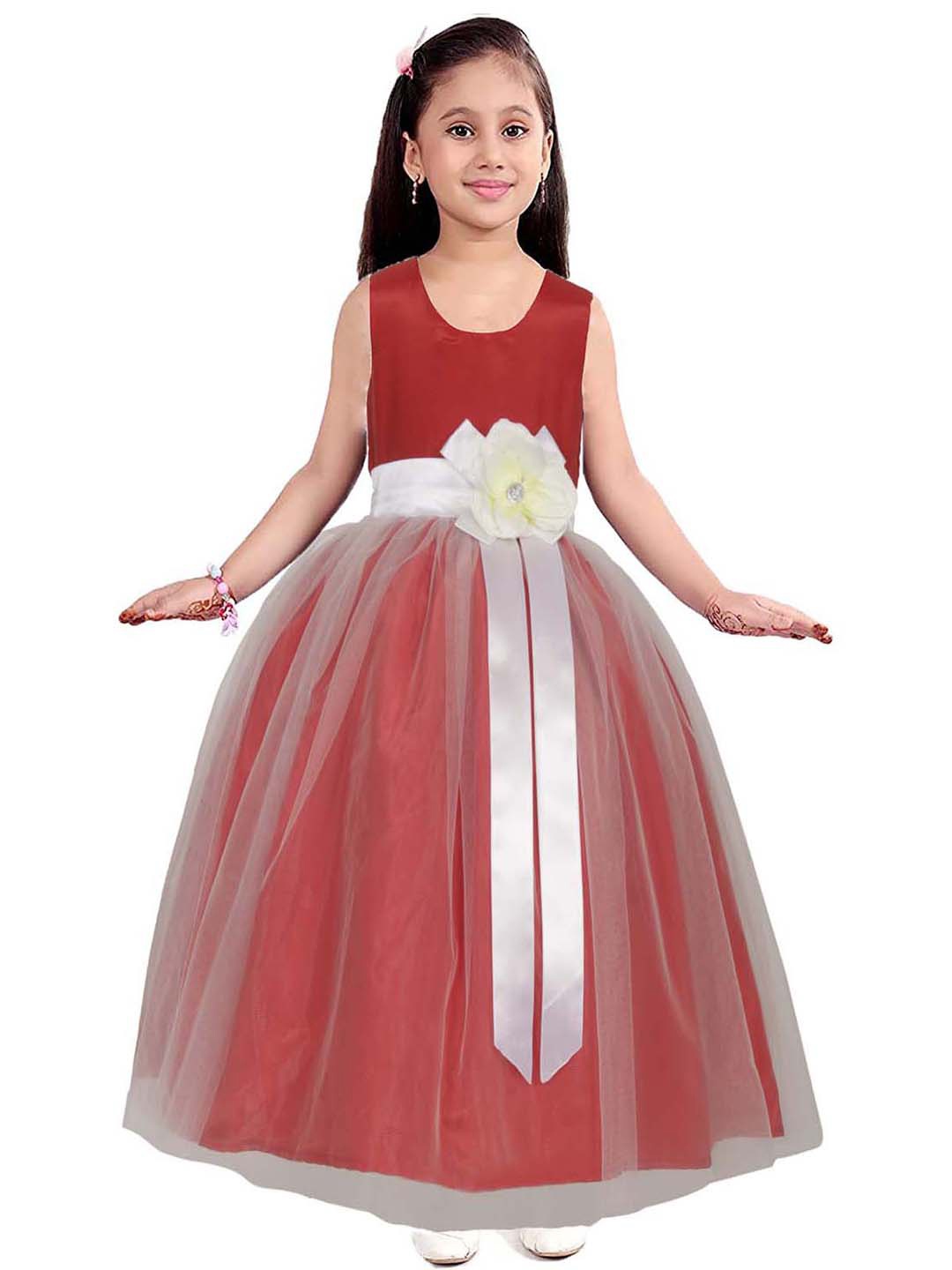 

BAESD Girls Round Neck Sleeveless Satin Maxi Dress, Red