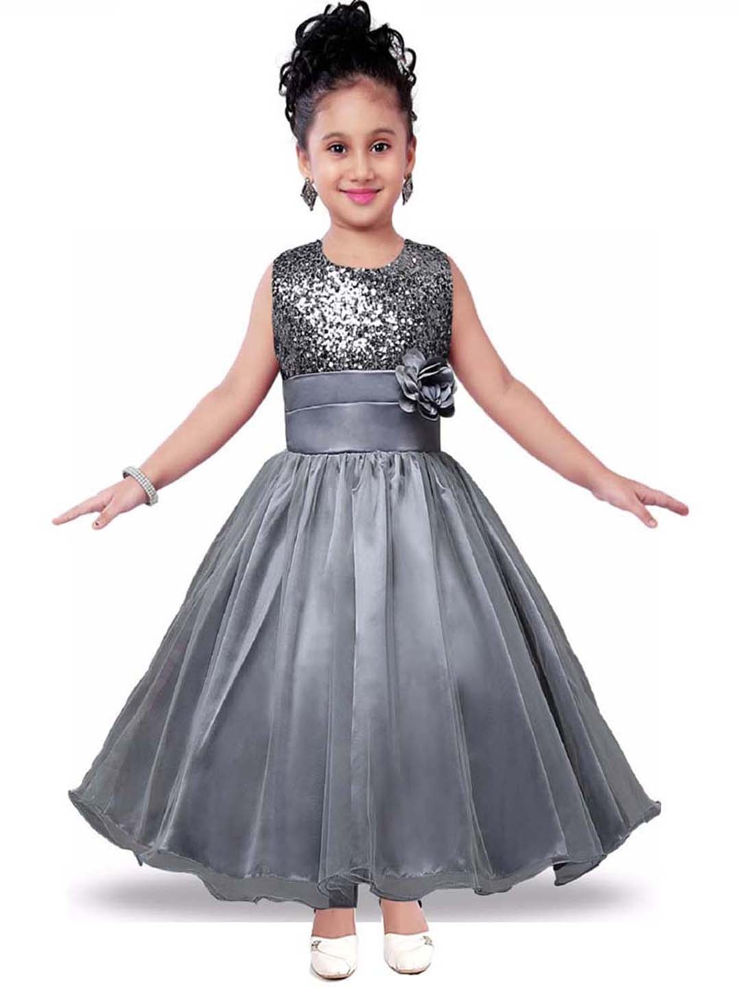 

BAESD Girls Round Neck Sleeveless Satin Maxi Dress, Grey