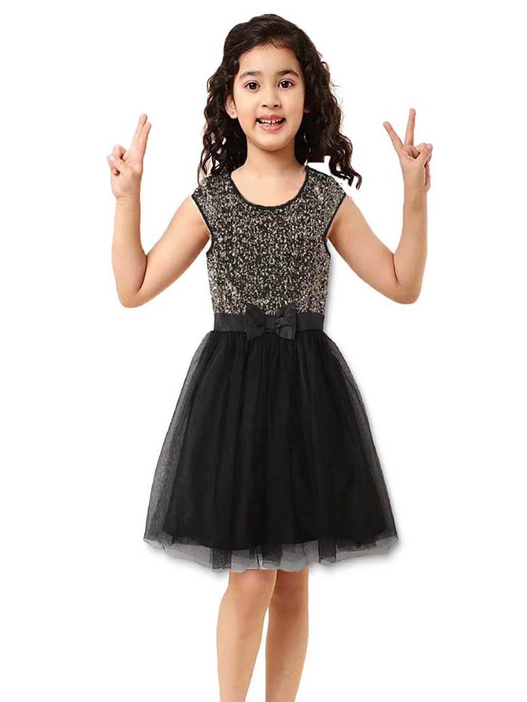 

BAESD Girls Round Neck Sleeveless Satin Fit & Flare Dress, Black