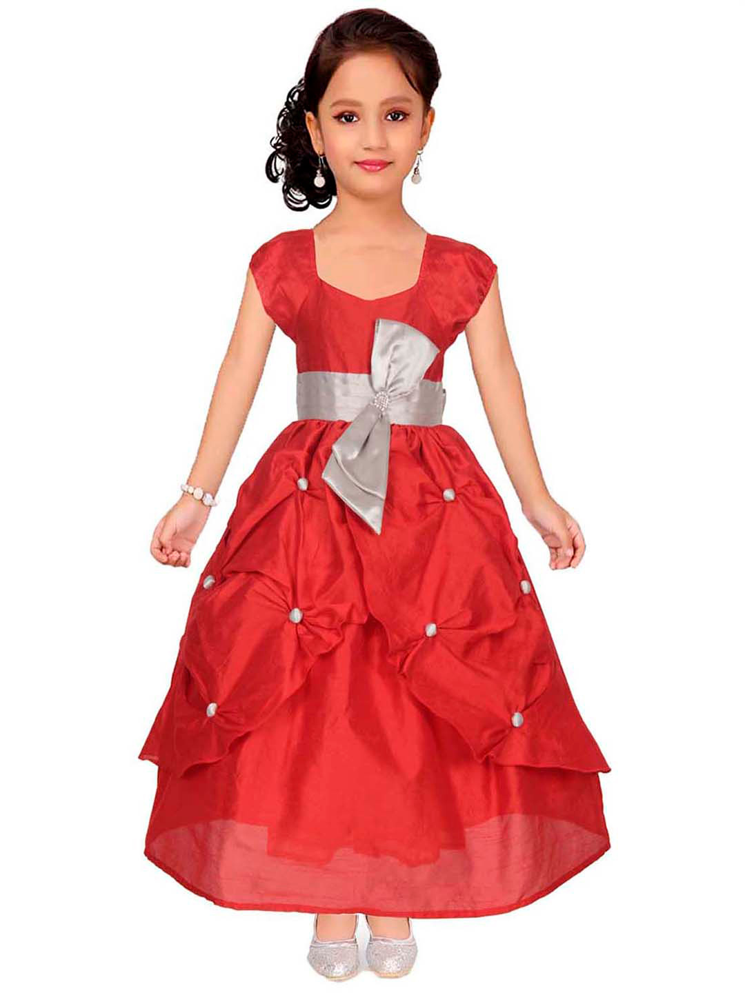 

BAESD Girls Round Neck Sleeveless Satin Maxi Dress, Red