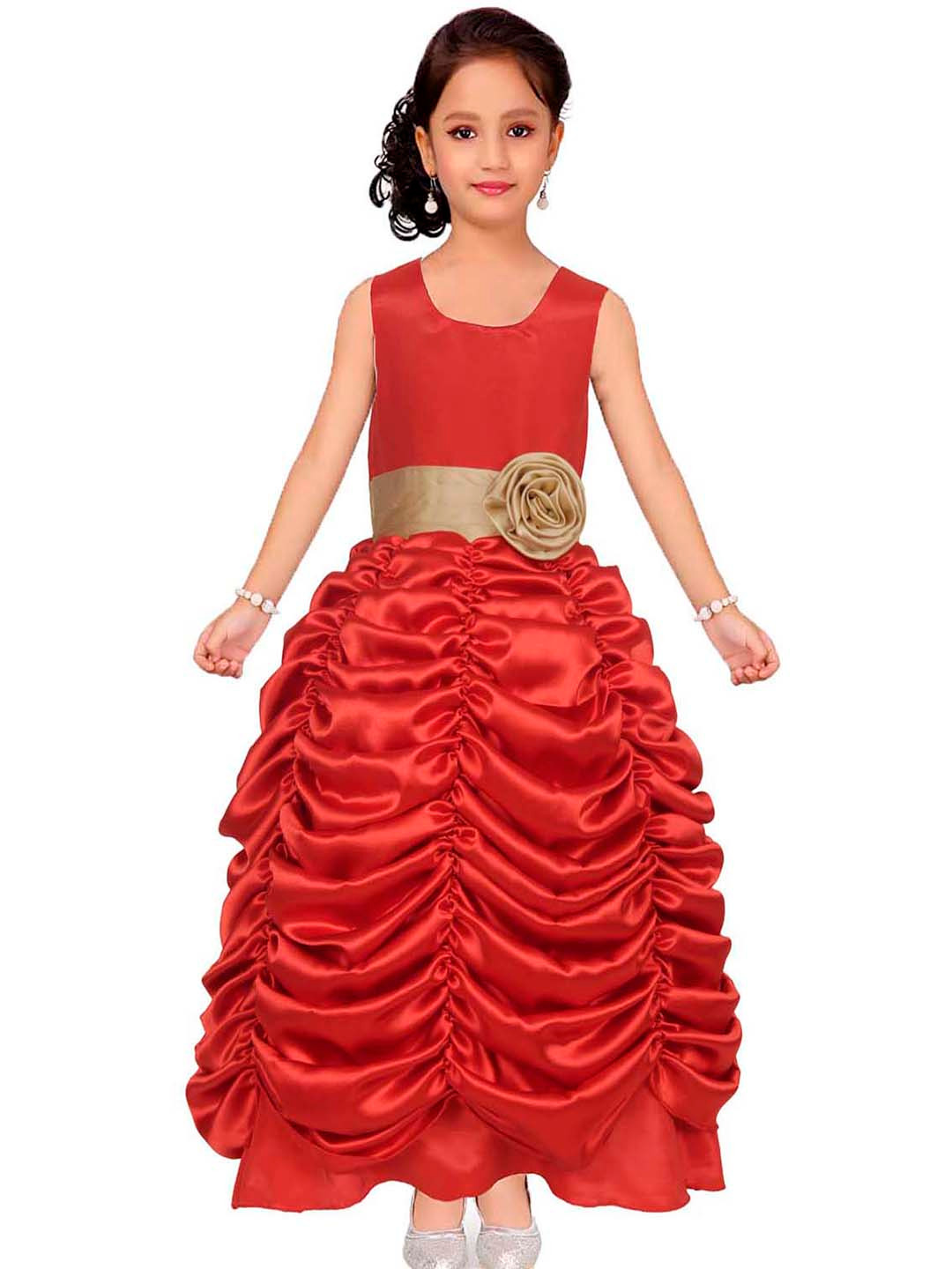 

BAESD Girls Round Neck Sleeveless Floral Satin Maxi Dress, Red