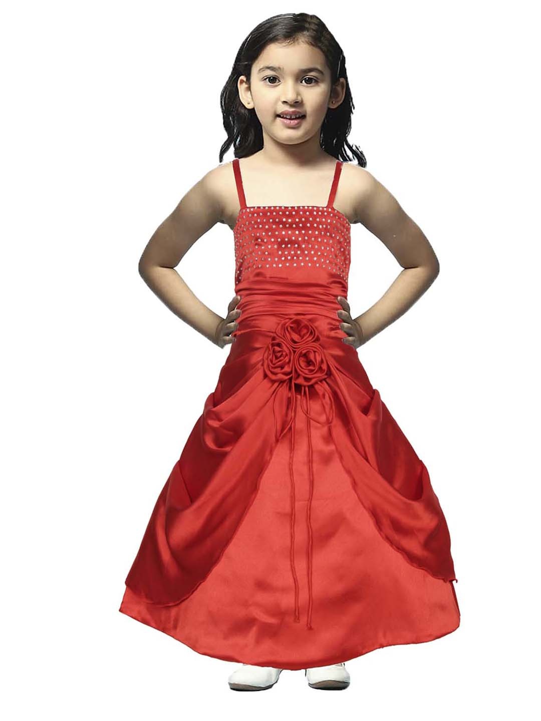 

BAESD Girls Shoulder Strips Satin Maxi Dress, Red