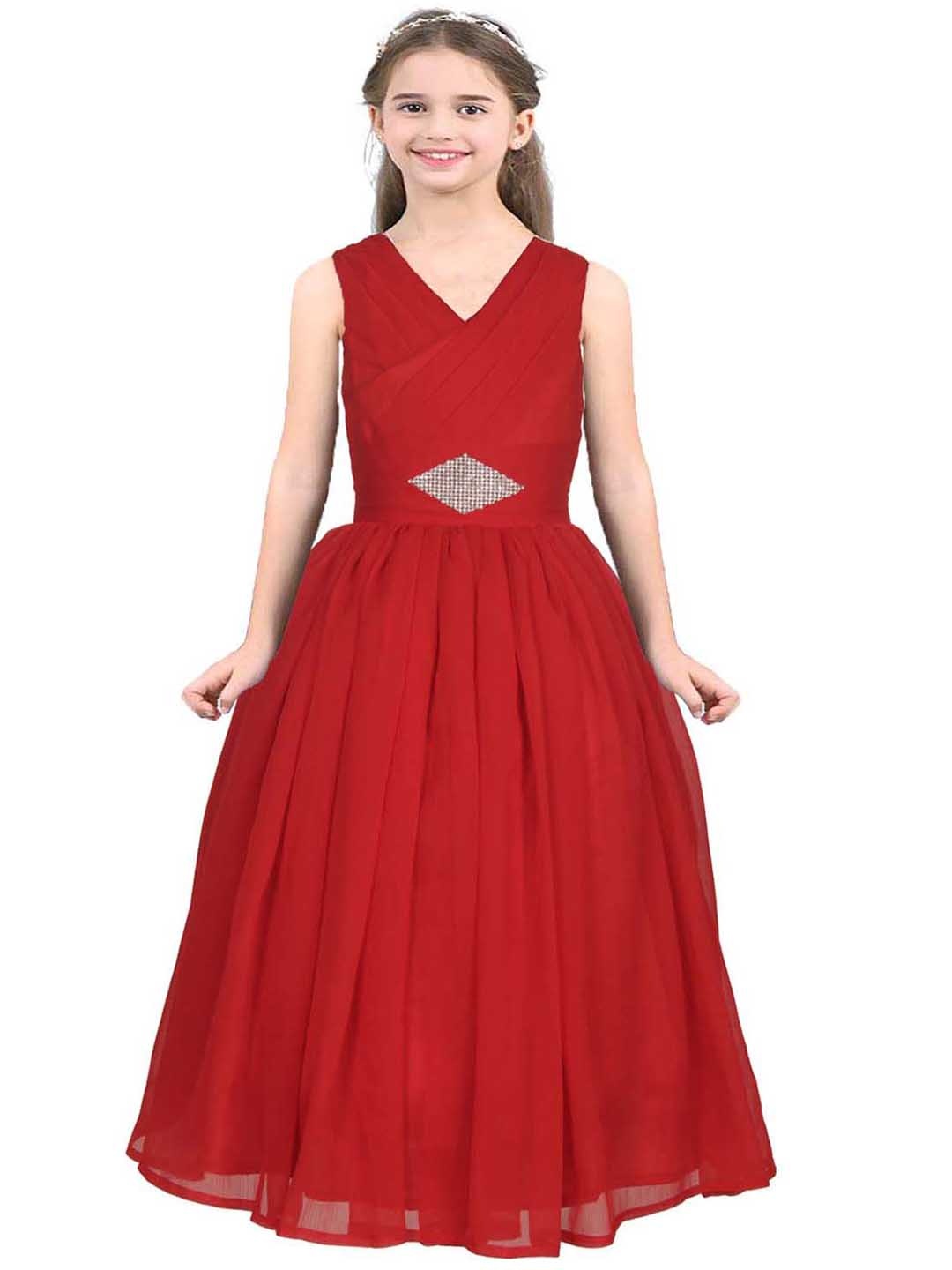 

BAESD Girls V Neck Satin Maxi Dress, Red