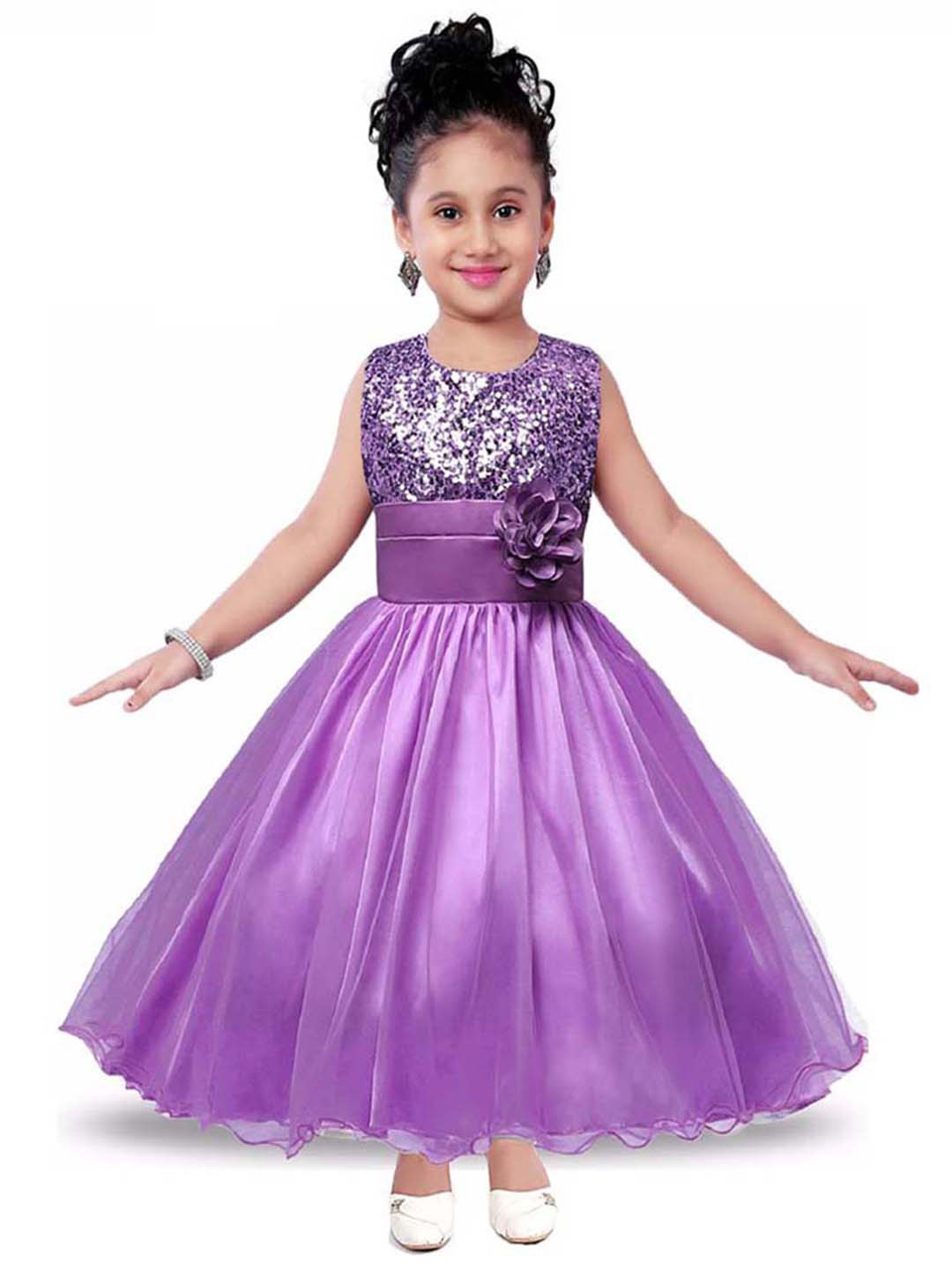 

BAESD Gilrs Self Design Embellished Maxi Flared Dress, Lavender