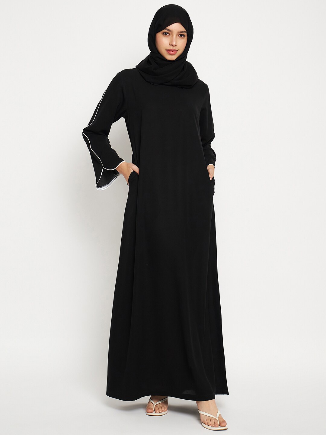 

NABIA Women A-line Abaya Burqa With Side Pockets, Black