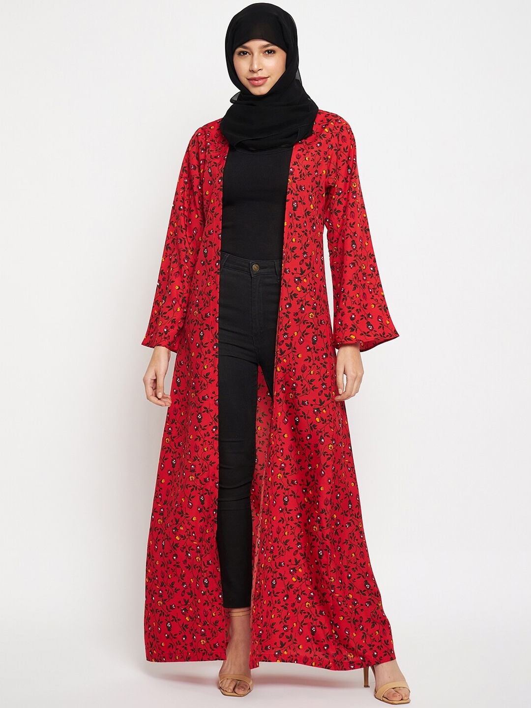 

NABIA Loose Fit Printed Shrug Abaya Burqa, Red