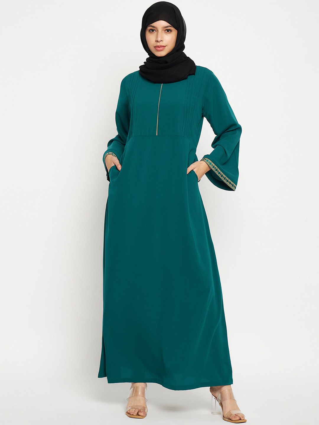 

NABIA Embroidered Side Pockets Detail Abaya Burqa, Green