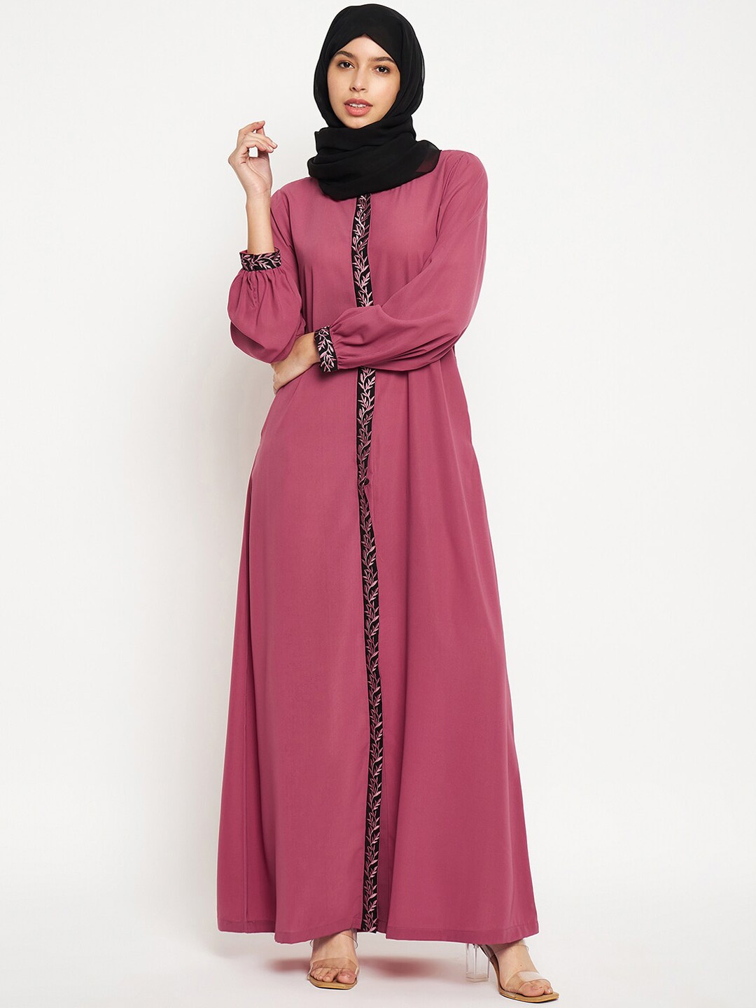 

NABIA Embroidered Abaya Burqa With Side Pockets, Pink