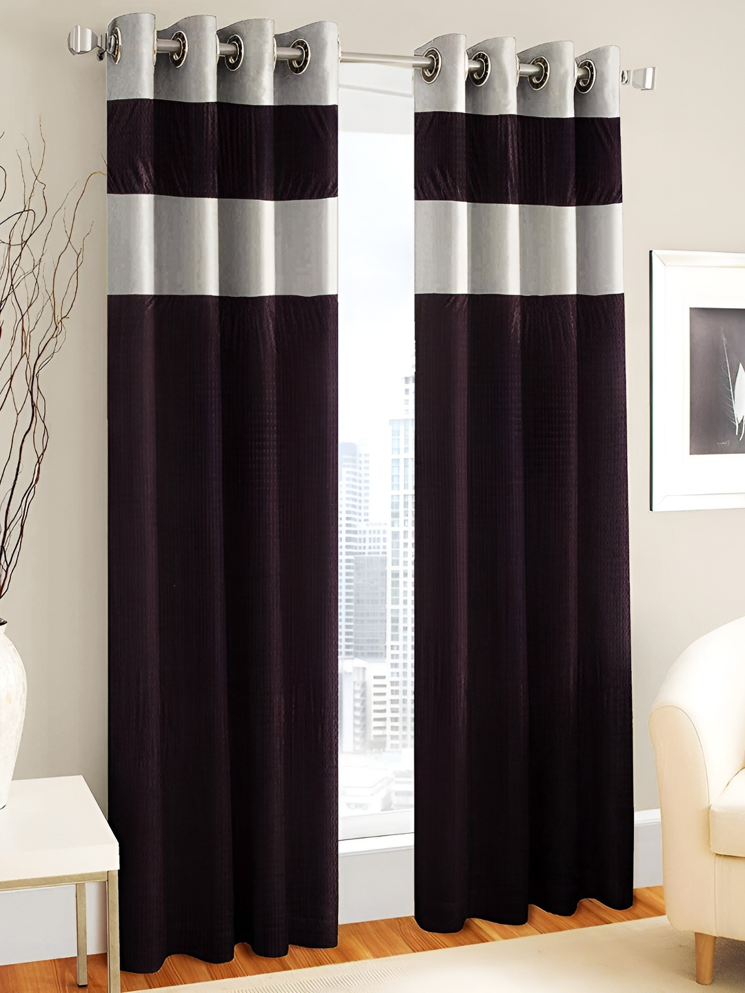 

HOMECRUST Coffee Brown & Grey 2 Pieces Room Darkening Door Curtain