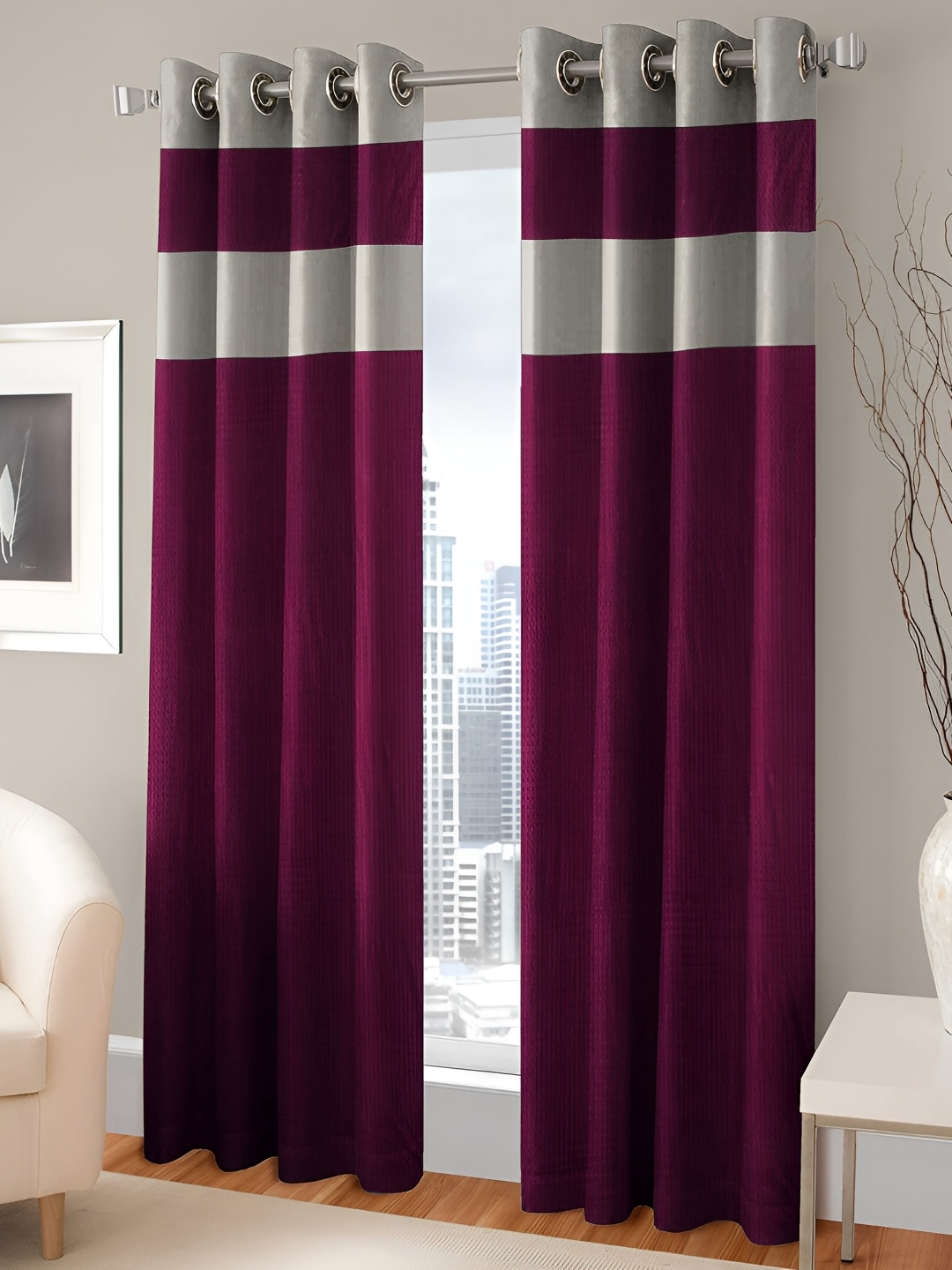 

HOMECRUST Burgundy & Grey 2 Pieces Room Darkening Door Curtain