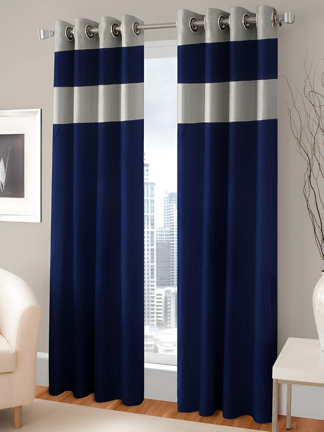 

HOMECRUST Navy Blue & Grey 2 Pieces Room Darkening Door Curtain