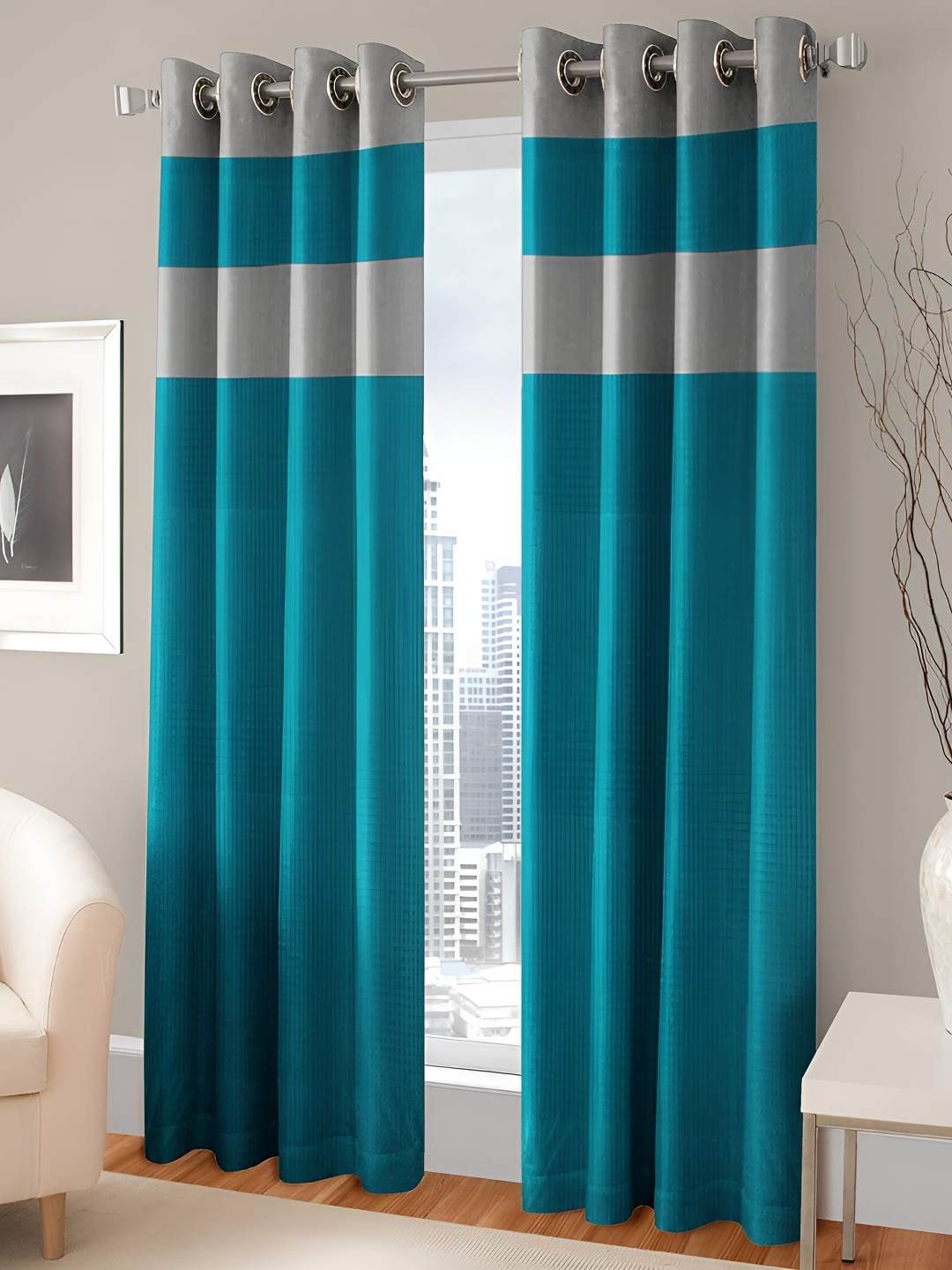 

HOMECRUST Turquoise Blue 2 Pieces Room Darkening Door Curtain