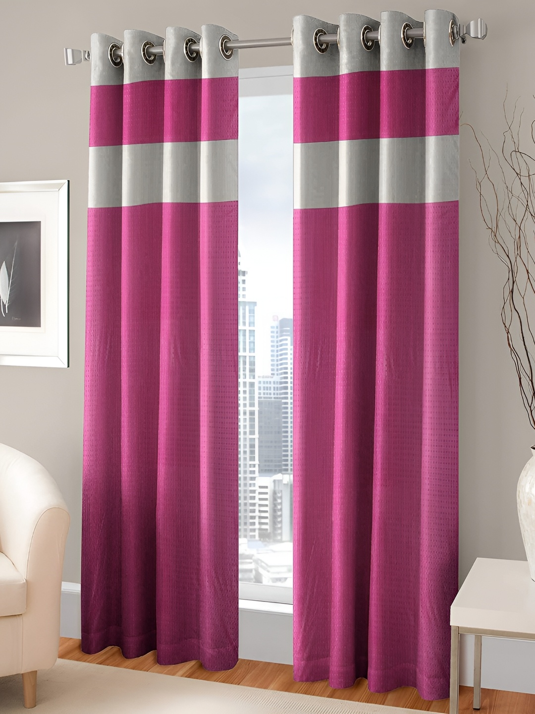 

HOMECRUST Pink & Grey 2 Pieces Room Darkening Door Curtain