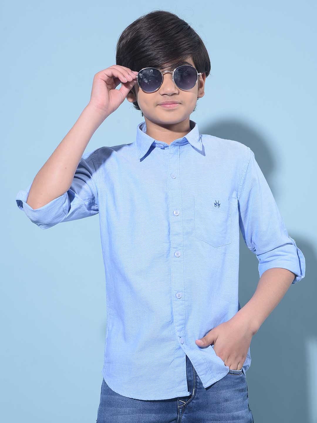 

Crimsoune Club Boys Band Collar Roll-Up Sleeves Slim Fit Casual Shirt, Blue