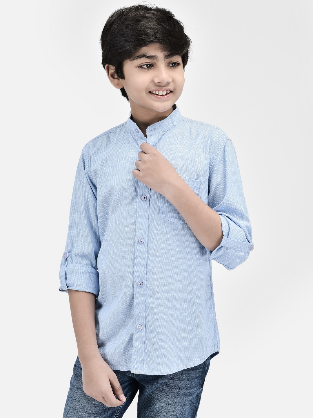 

Crimsoune Club Boys Classic Slim Fit Roll-Up Sleeves Pure Cotton Casual Shirt, Blue