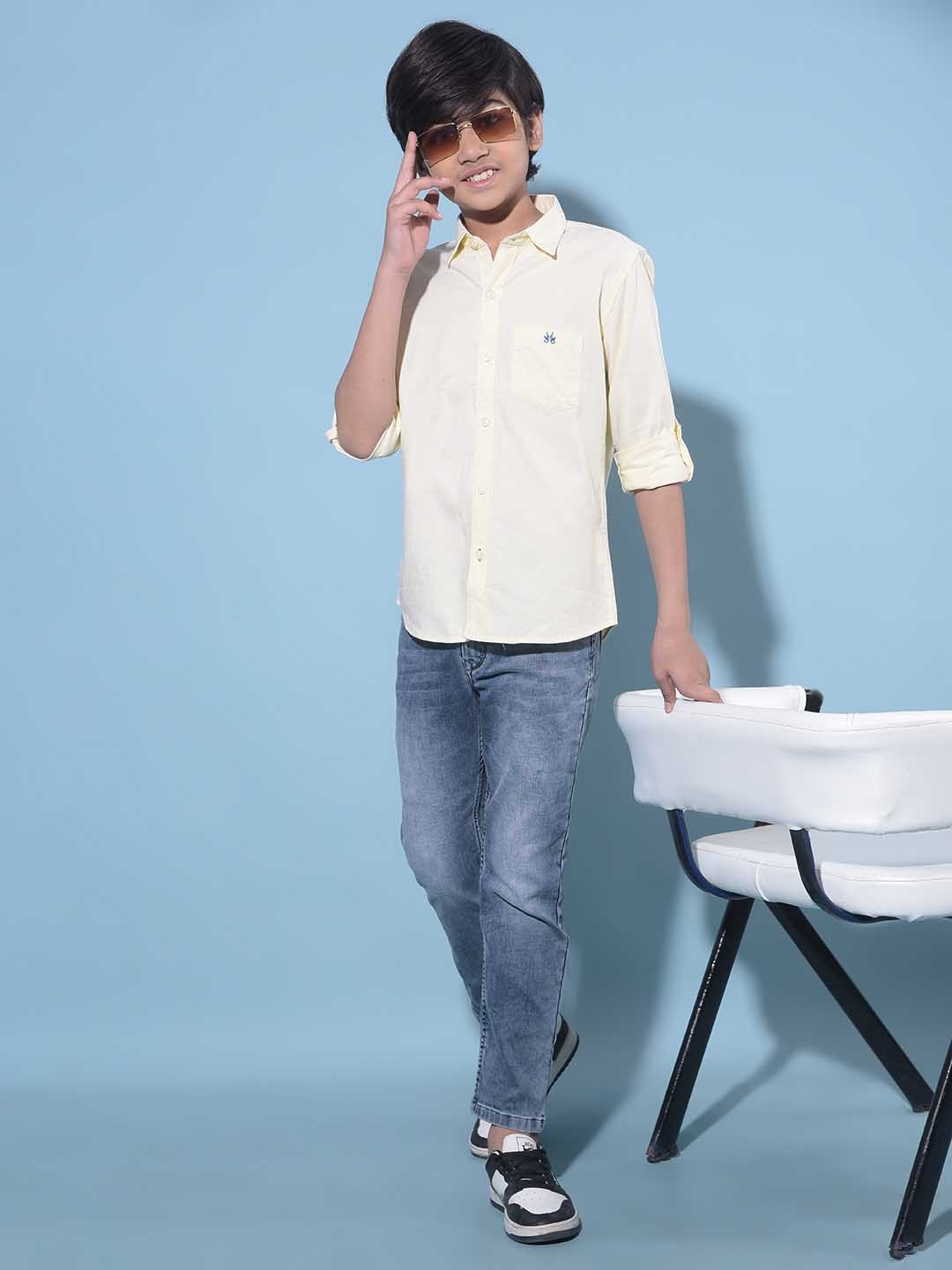 

Crimsoune Club Boys Classic Slim Fit Roll-Up Sleeves Pure Cotton Casual Shirt, Yellow