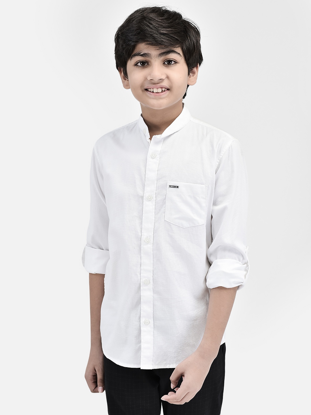 

Crimsoune Club Boys Classic Slim Fit Roll-Up Sleeves Pure Cotton Casual Shirt, White