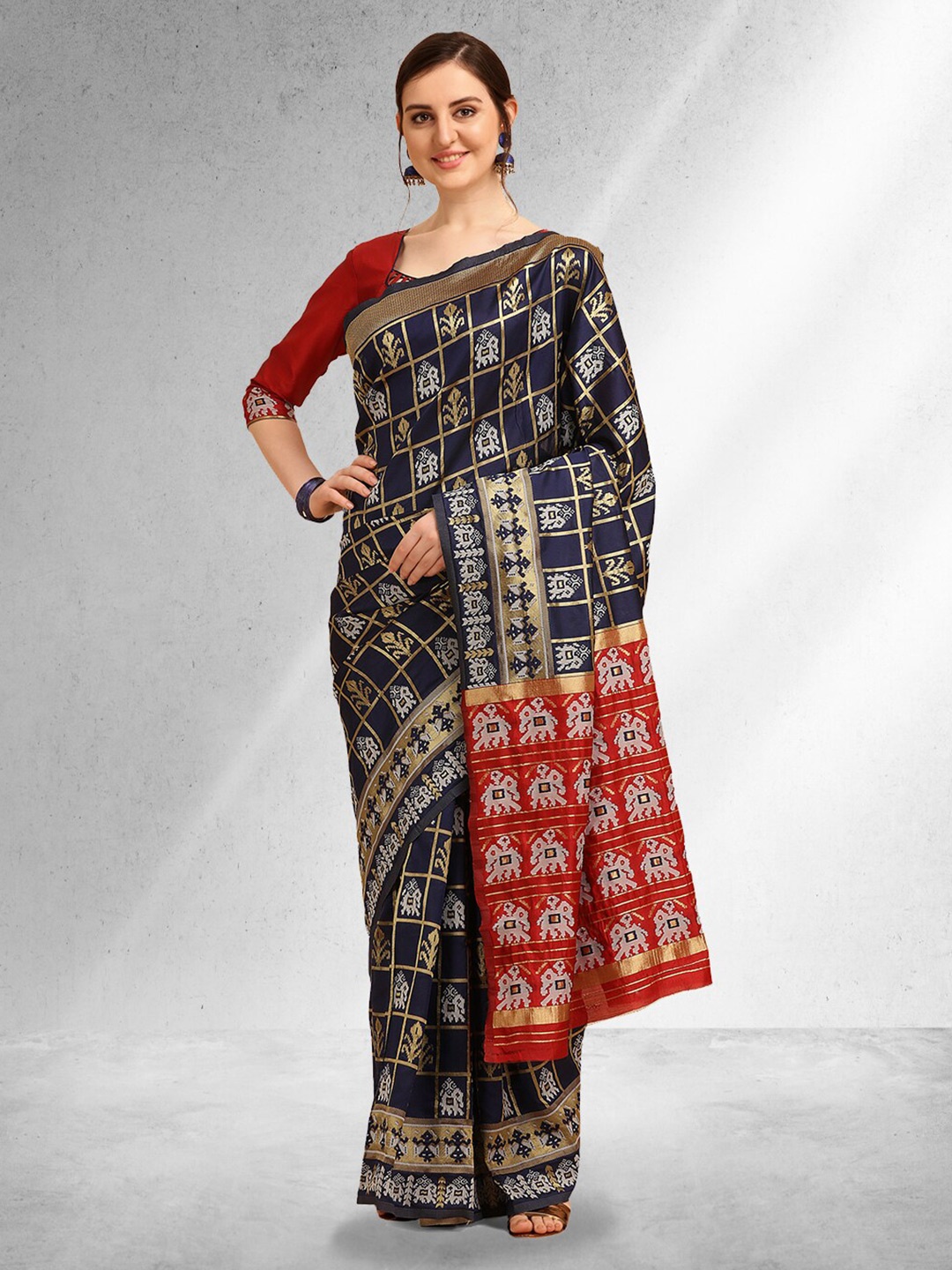 

RAJGRANTH Woven Design Zari Cotton Silk Patola Saree, Blue