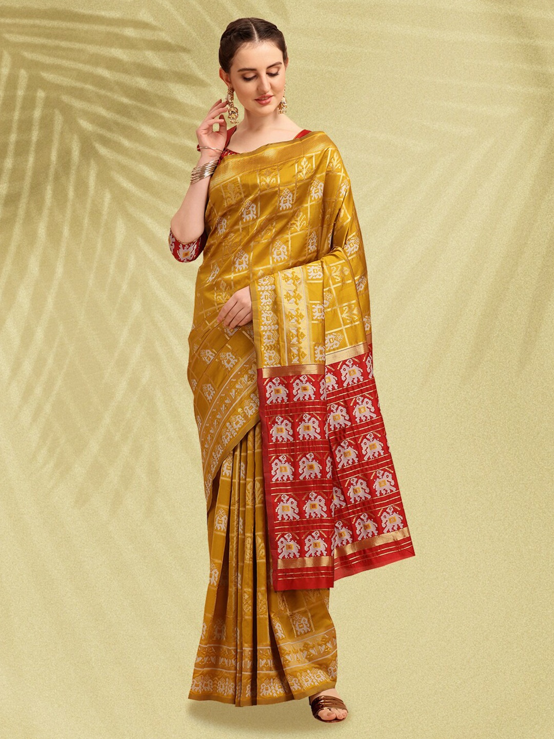 

RAJGRANTH Woven Design Zari Cotton Silk Patola Saree, Yellow