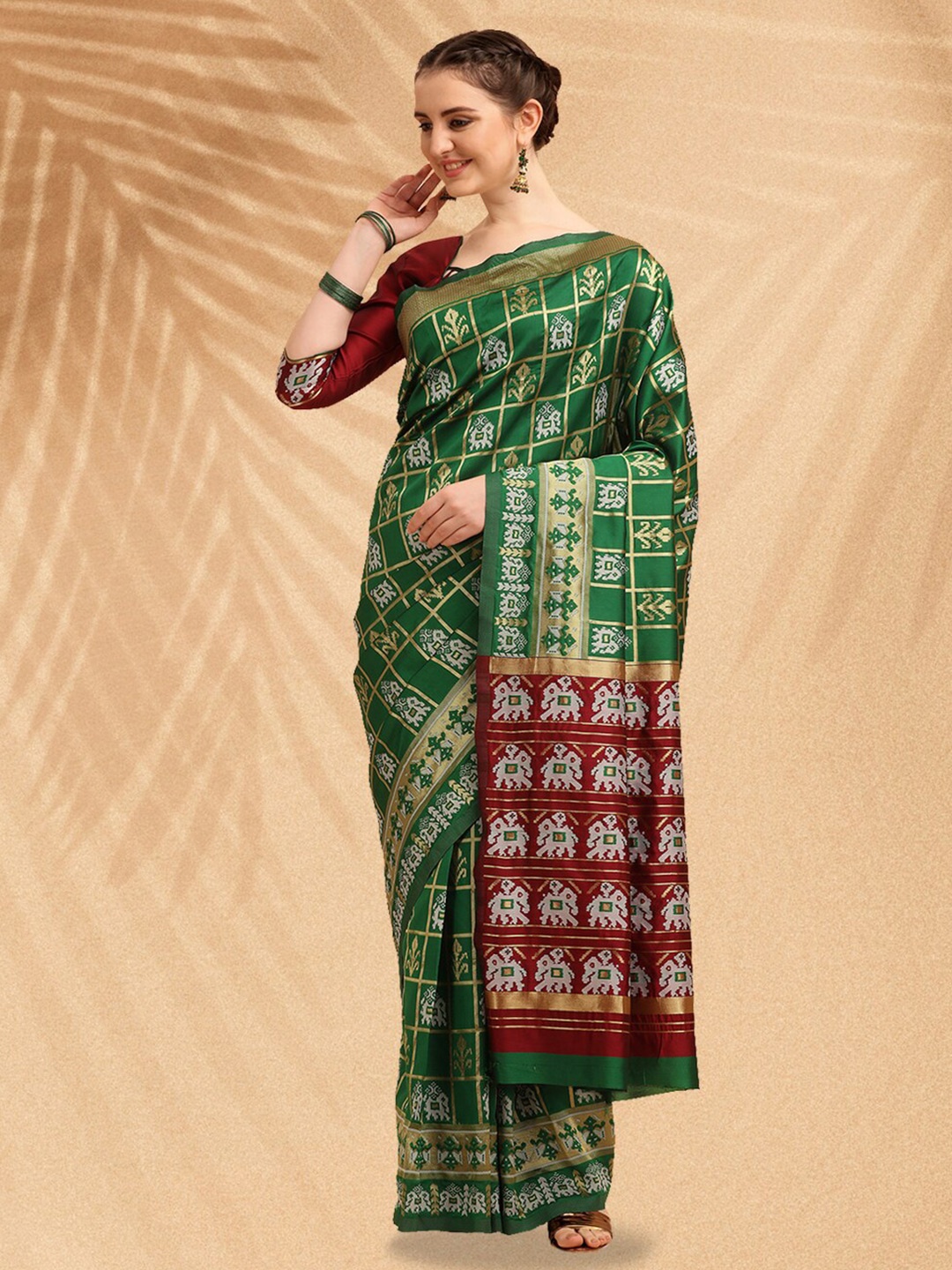 

RAJGRANTH Ethnic Motifs Woven Design Zari Patola Saree, Lime green