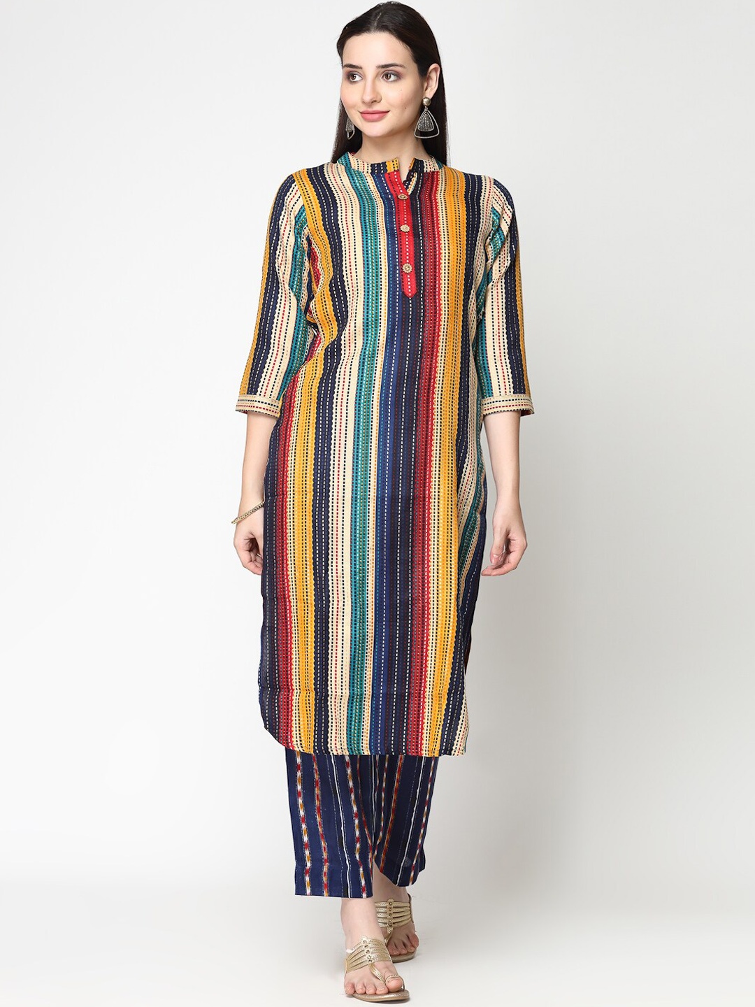 

KALINI Printed Regular Pure Cotton Kurta with Trousers, Yellow
