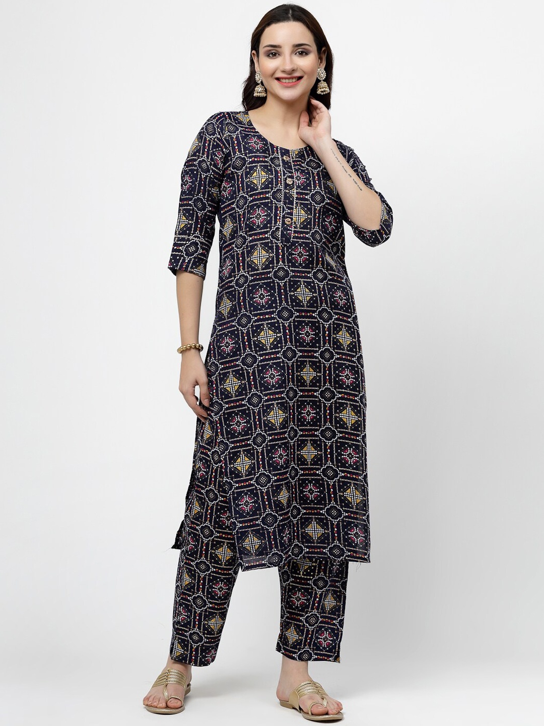 

KALINI Printed Regular Pure Cotton Kurta with Pyjamas, Black