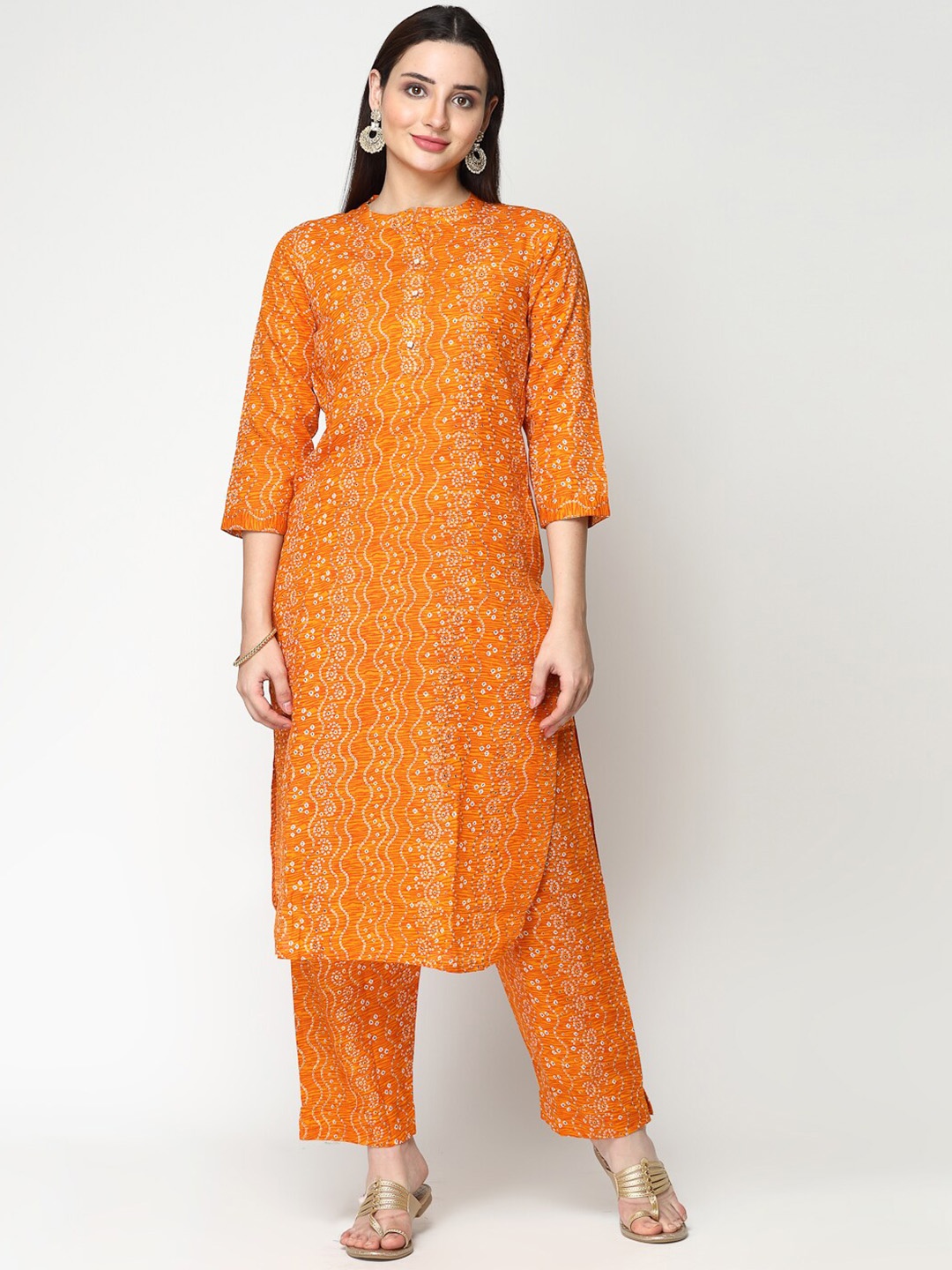 

KALINI Bandhani Printed Regular Pure Cotton Kurta With Trousers, Orange