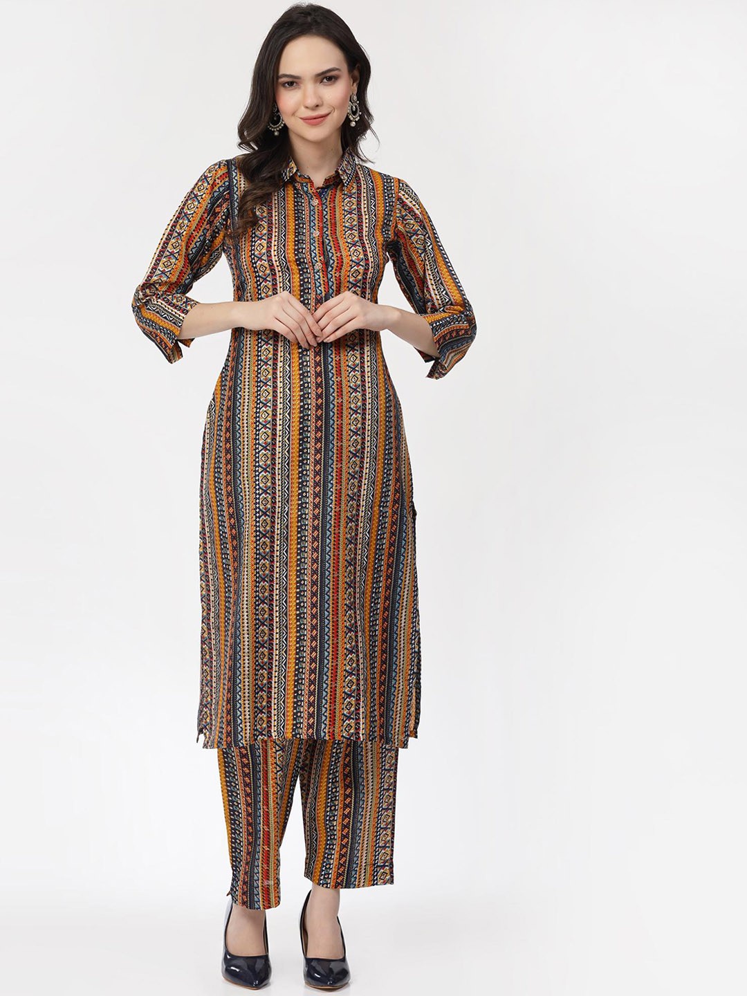 

KALINI Printed Regular Pure Cotton Kurta with Trousers, Yellow