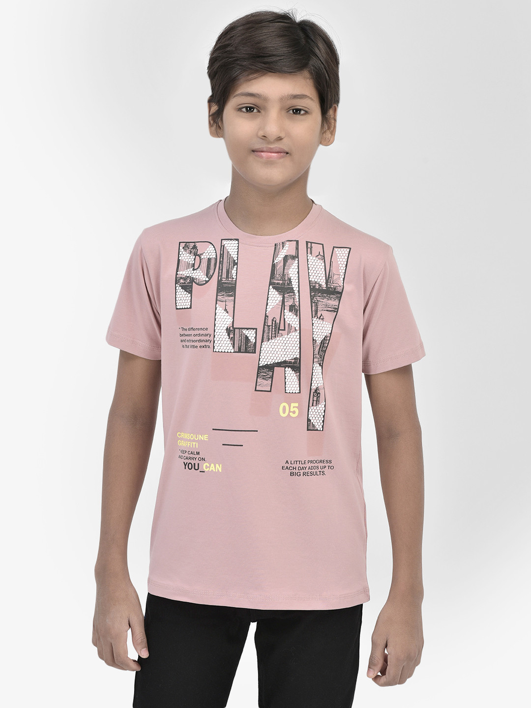

Crimsoune Club Boys Typography Printed Cotton Slim Fit T-shirt, Pink