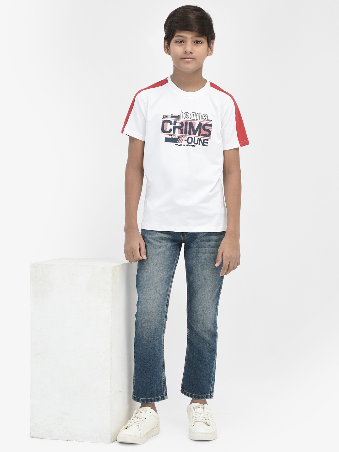 

Crimsoune Club Boys Typography Printed Cotton Applique Slim Fit T-shirt, White