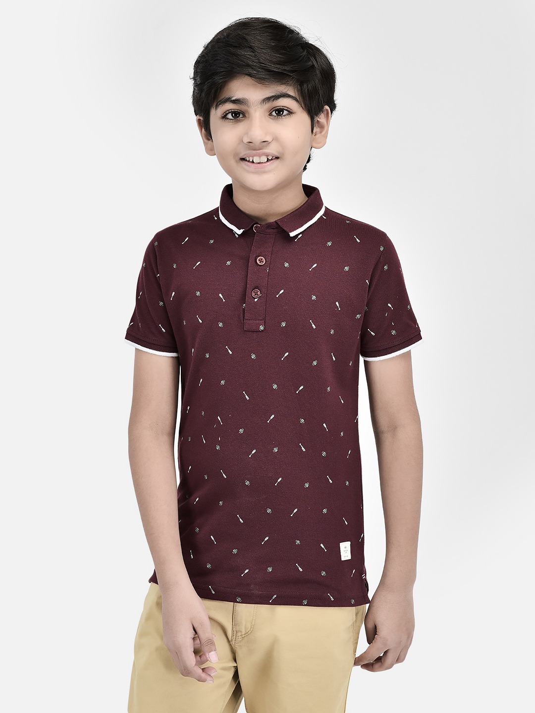 

Crimsoune Club Boys Self Design Printed Cotton Slim Fit T-shirt, Red