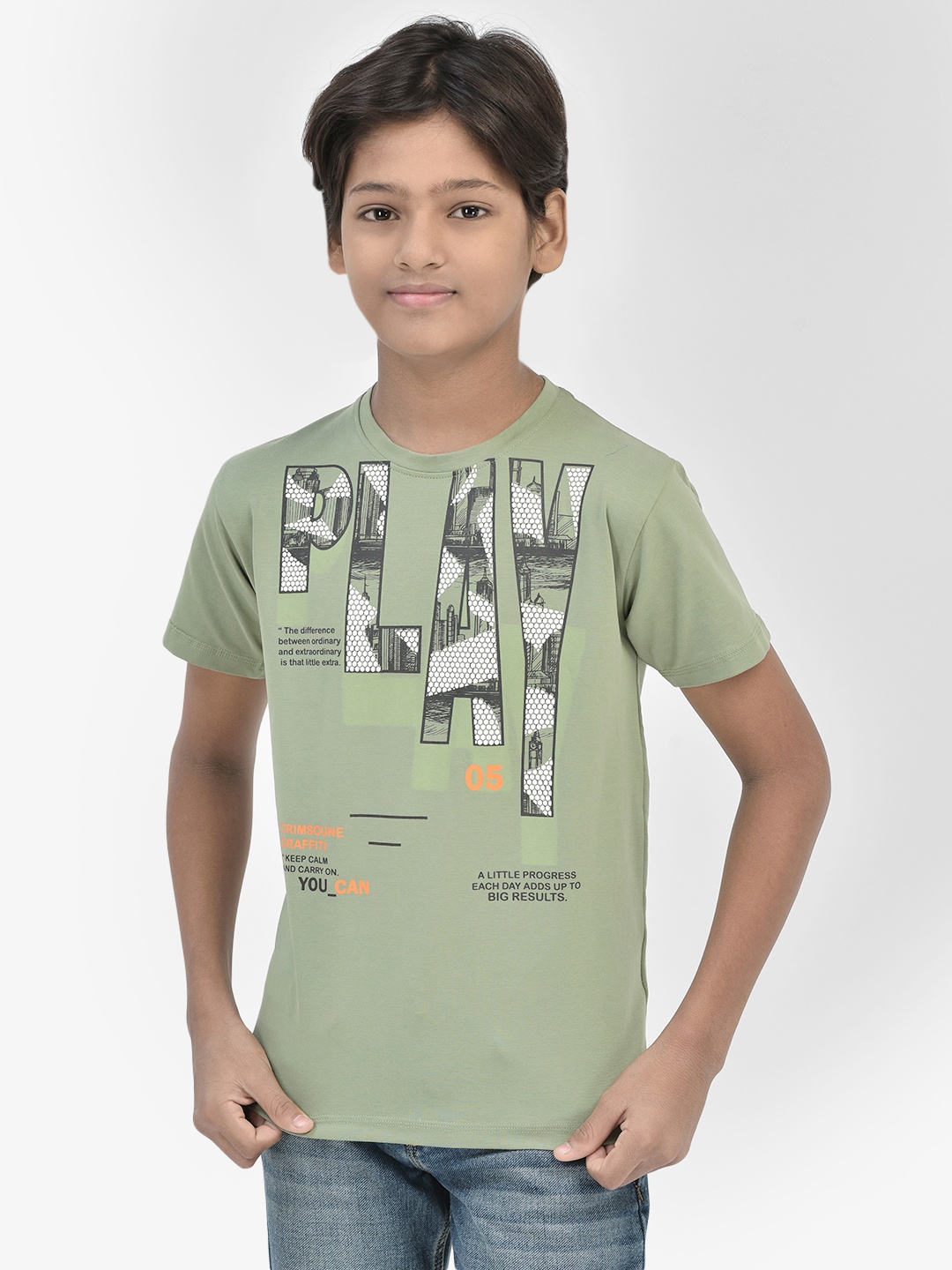 

Crimsoune Club Boys Graphic Printed Cotton Slim Fit T-shirt, Green