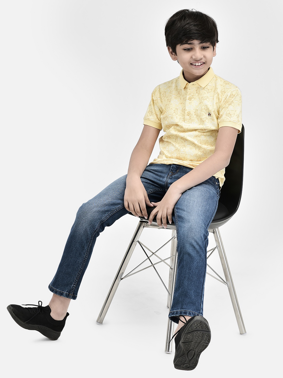 

Crimsoune Club Boys Conversational Printed Cotton Slim Fit T-shirt, Yellow
