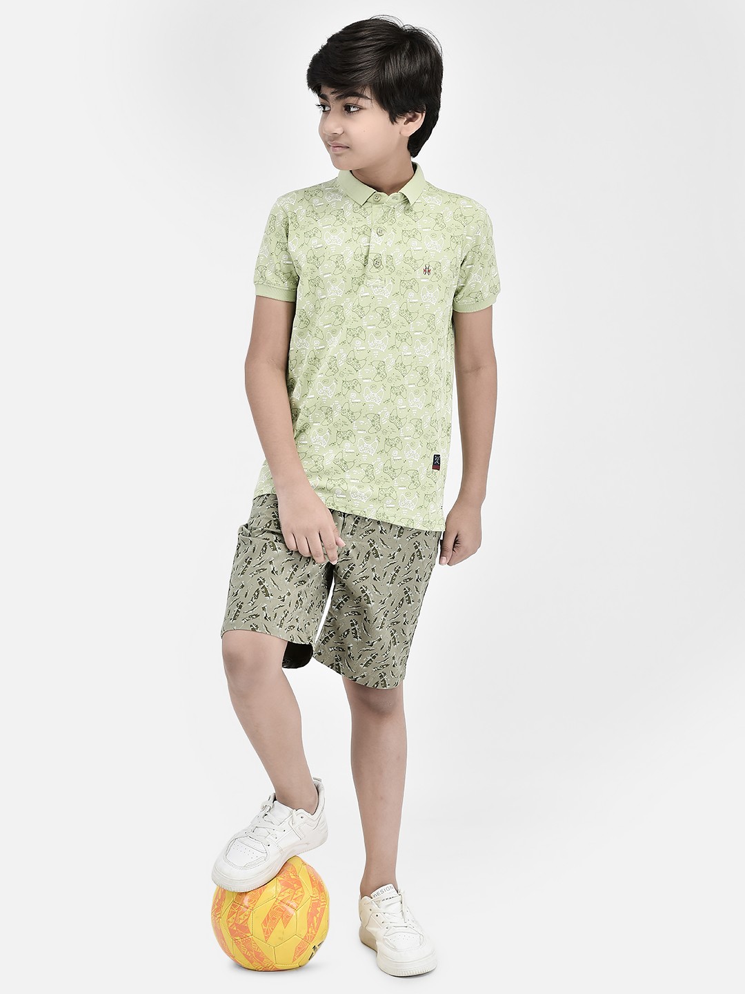 

Crimsoune Club Boys Slim Fit Conversational Printed Polo Collar T-shirt, Green